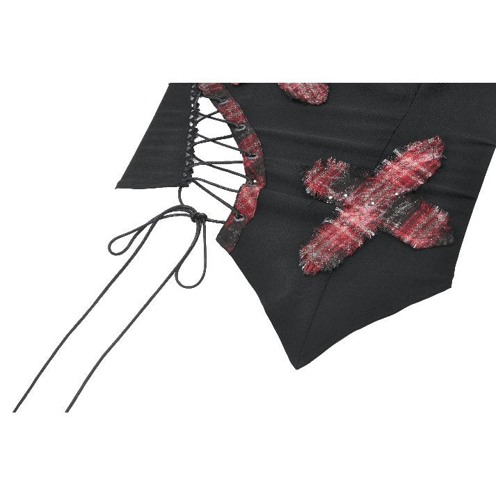Dark in Love Punk Black and Tartan Cross Strap Nevida Top