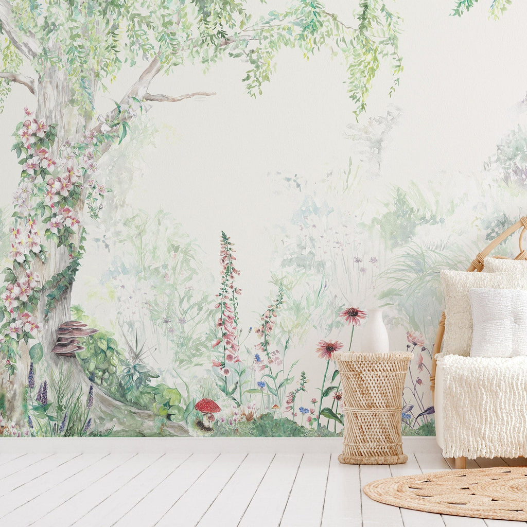 Flower Forest Mural Style Wallpaper
