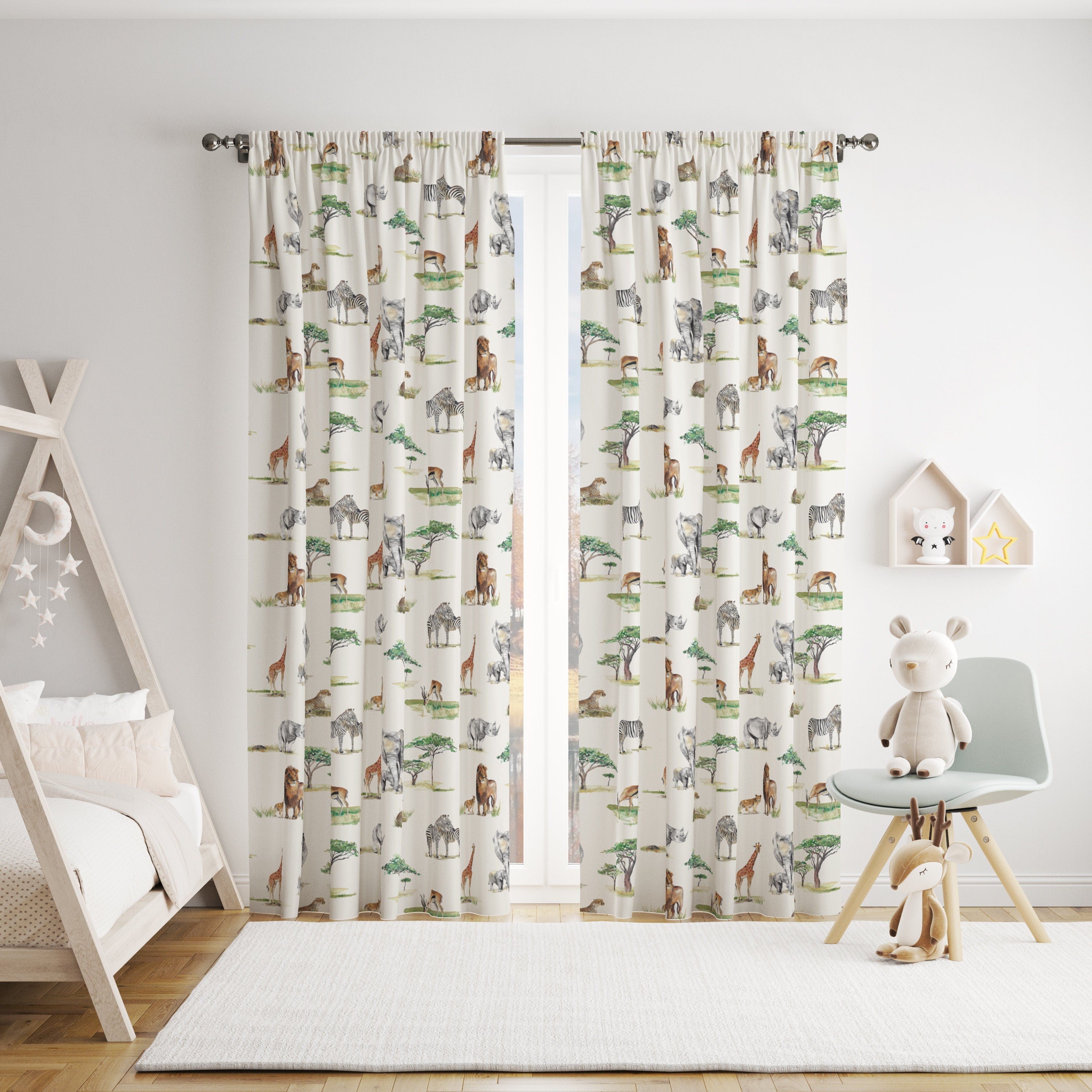 Safari Animals Children's Cotton Curtain Fabric