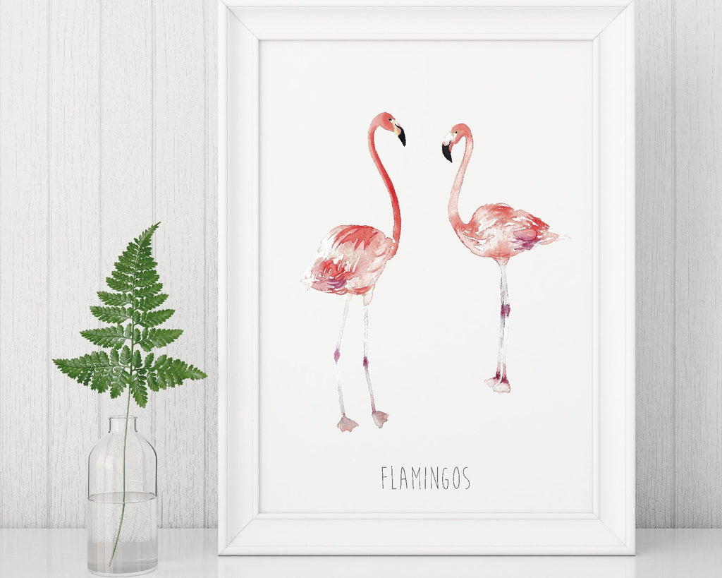 Personalised Watercolour Flamingo Art Print – Custom Nursery or Kids Room Decor, A3/A4/A5 Sizes