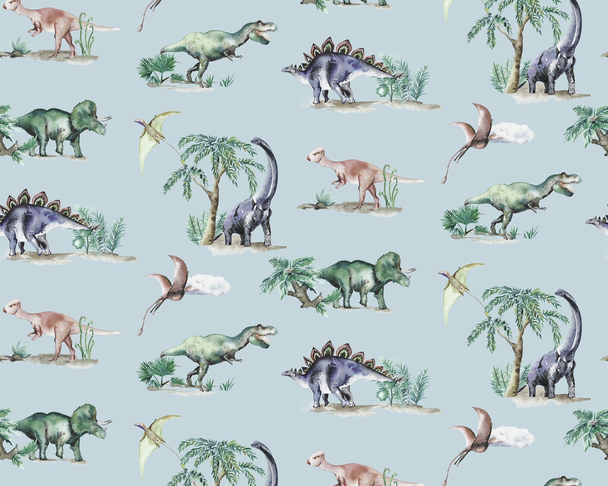 Painted Dinosaurs Children's Cotton Curtain Fabric