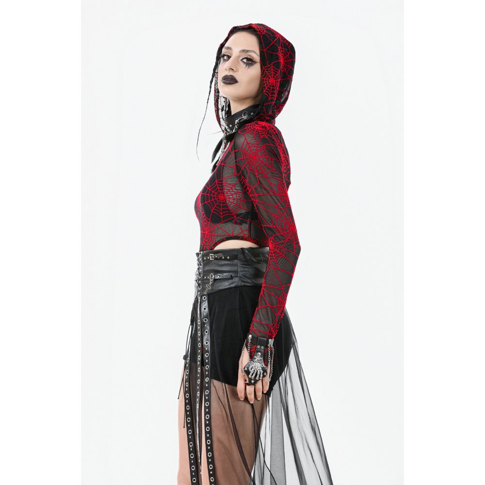 Dark in Love Gothic Sheer Mesh Maxi Skirt with PU Waist Corset - Size UK 8 Left Only!