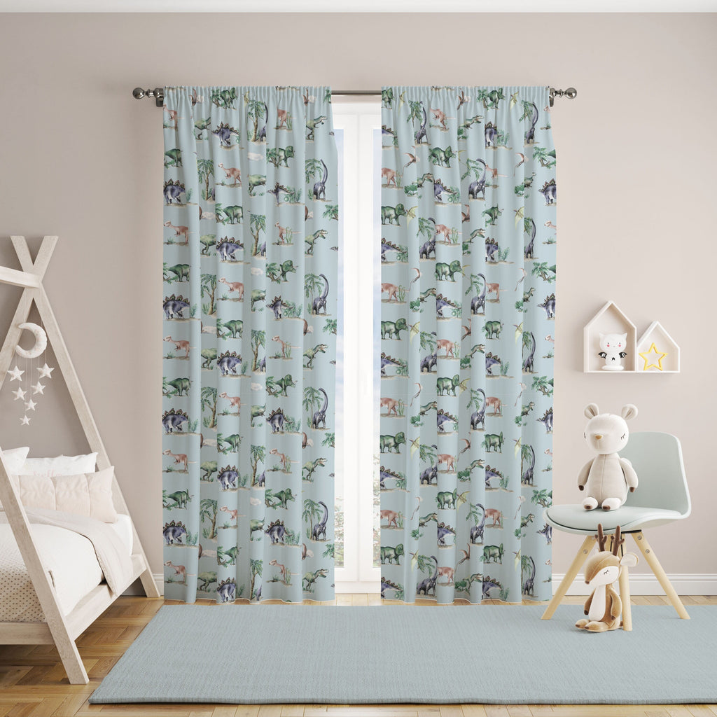 Painted Dinosaurs Children's Cotton Curtain Fabric