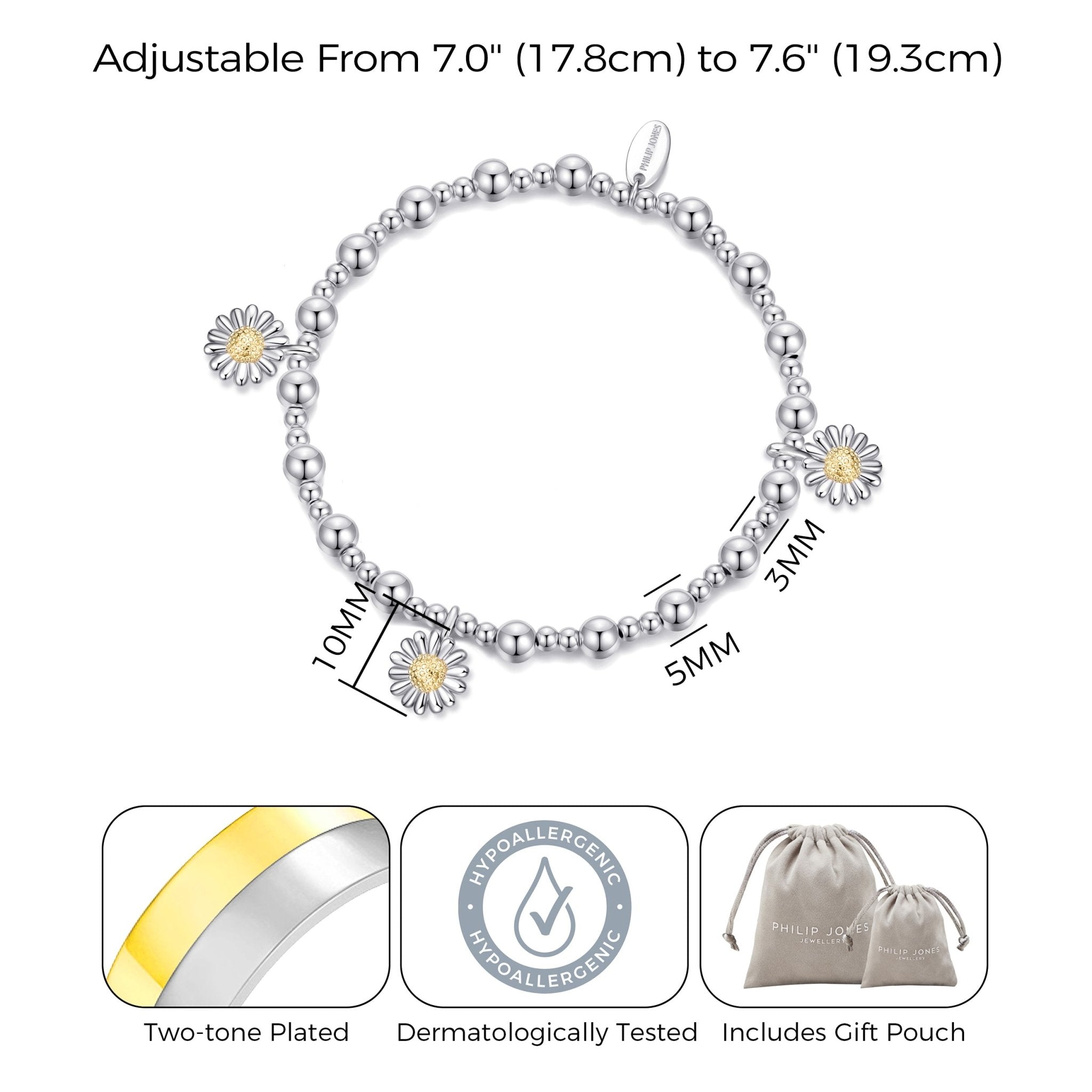 Daisy Charm Beaded Stretch Bracelet