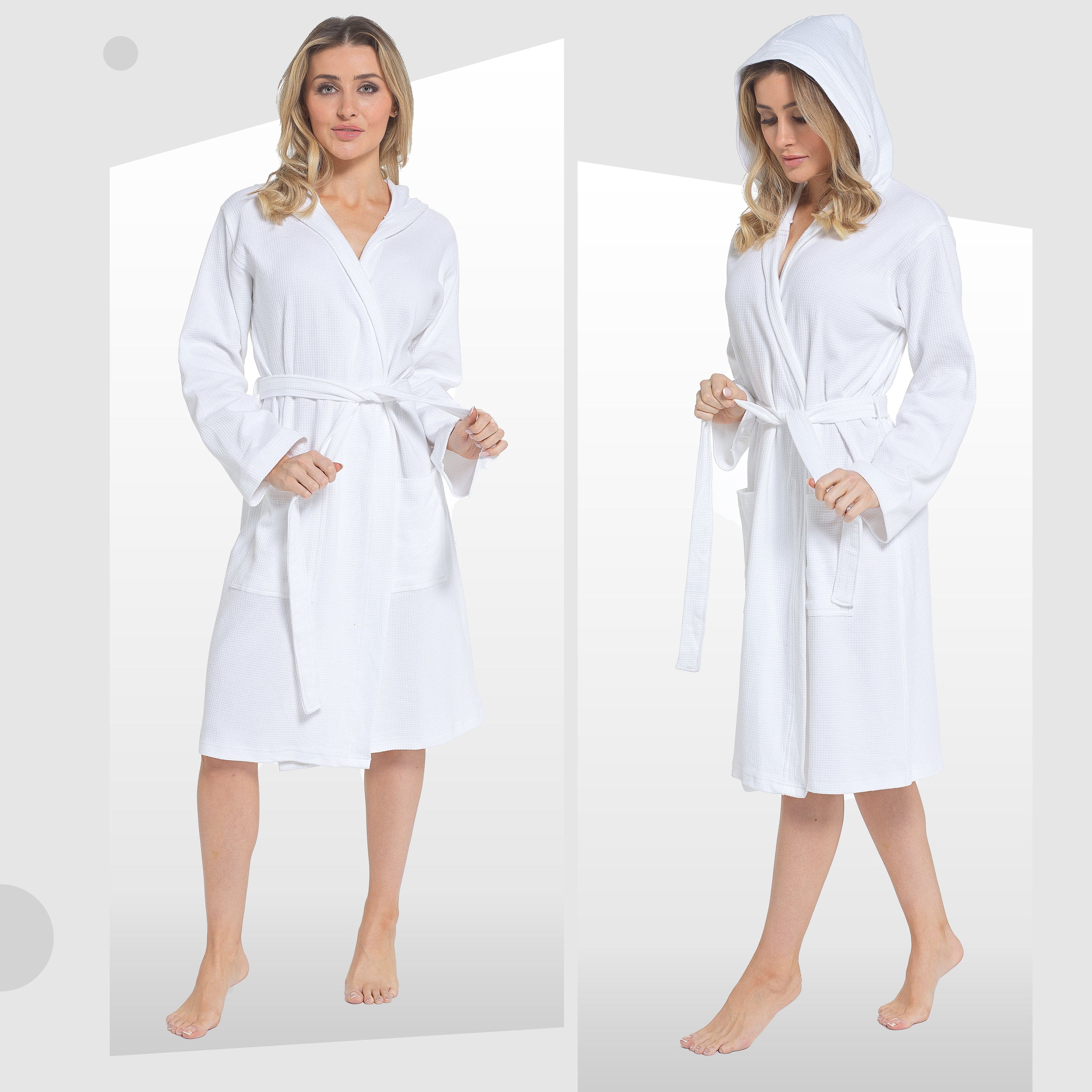 OLIVIA ROCCO Hooded Waffle Cotton Bathrobe For Ladies White 100% Cotton Super Absorbent