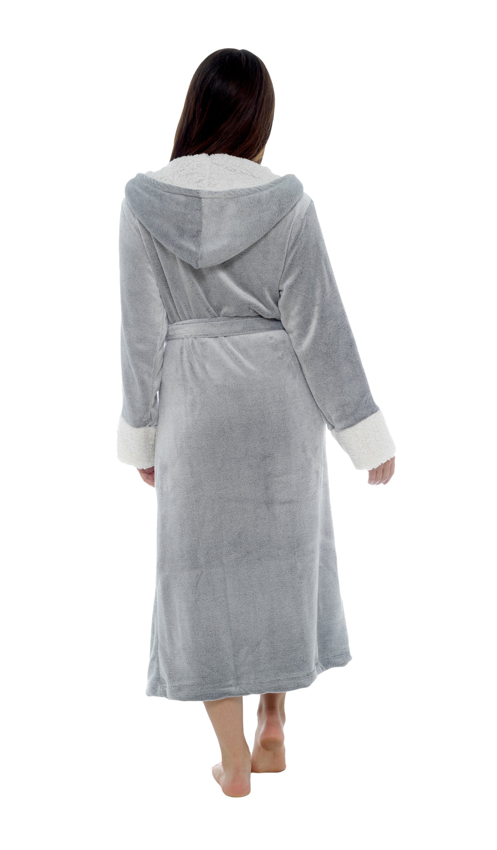 OLIVIA ROCCO Shimmer Fleece Hooded Bath Robe Grey For Women Luxurious Soft Plush Dressing