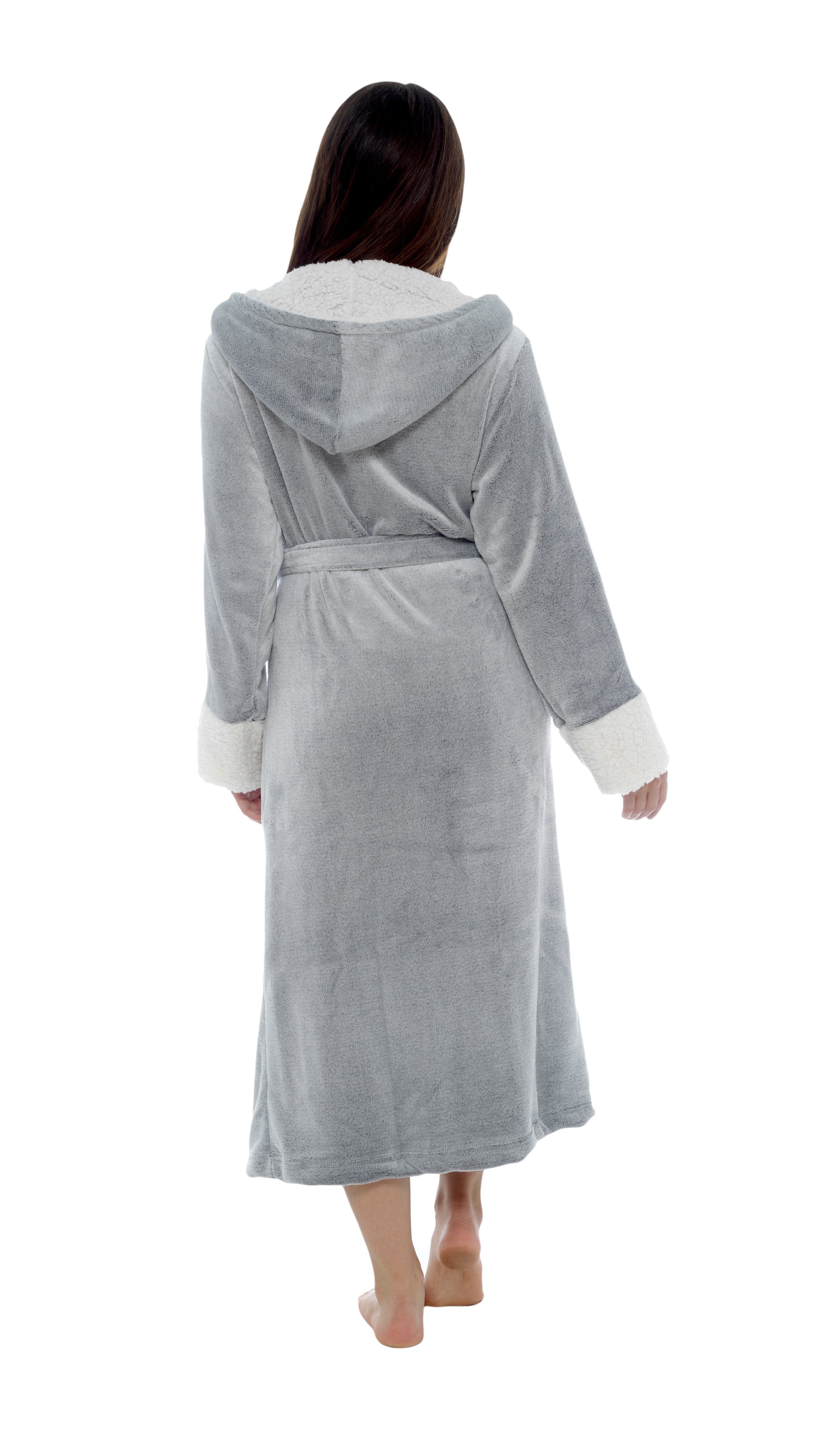 OLIVIA ROCCO Shimmer Fleece Hooded Bath Robe Grey For Women Luxurious Soft Plush Dressing