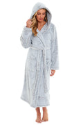 OLIVIA ROCCO Women's Shimmer Grey Snuggle Velvet Touch Fleece Hooded Robe Dressing Gown