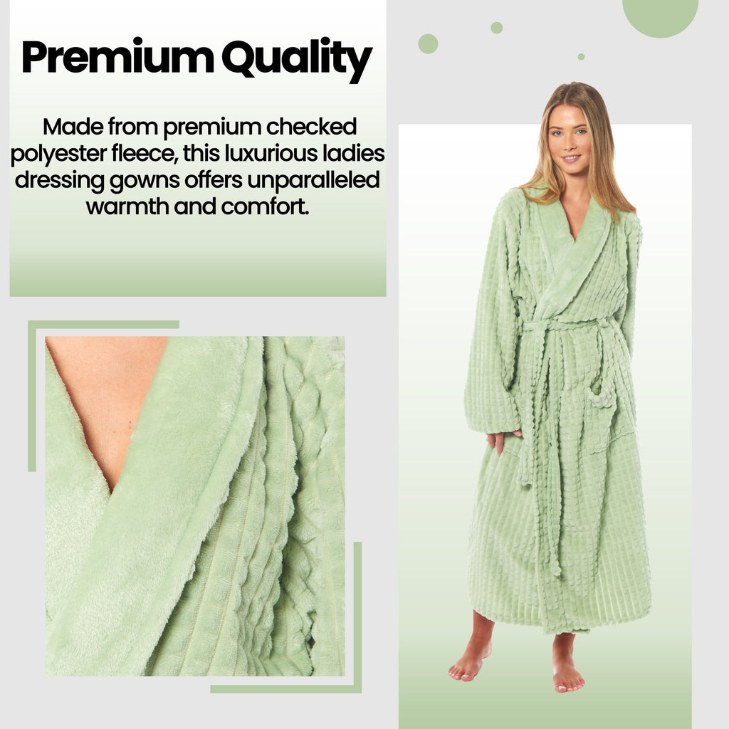 OLIVIA ROCCO Womens Luxury Waffle Fleece Robe Belted Long Dressing Gown With Pockets