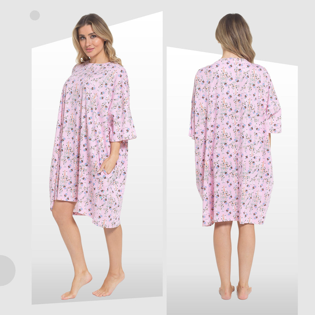 OLIVIA ROCCO Giraffe Print Nightshirt Women Baggy 100% Cotton Short Sleeve Oversized