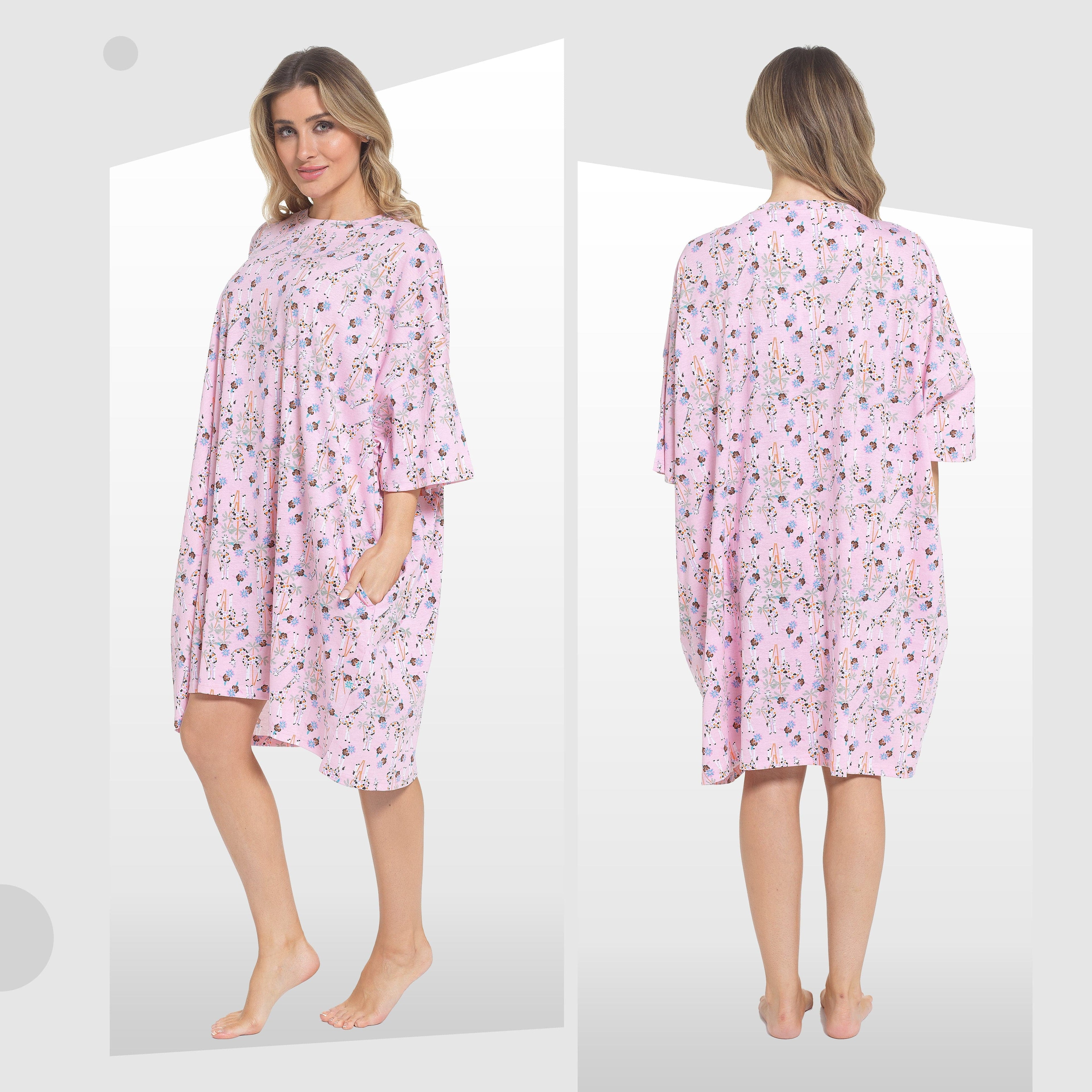 OLIVIA ROCCO Giraffe Print Nightshirt Women Baggy 100% Cotton Short Sleeve Oversized
