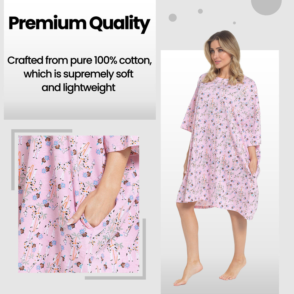 OLIVIA ROCCO Giraffe Print Nightshirt Women Baggy 100% Cotton Short Sleeve Oversized