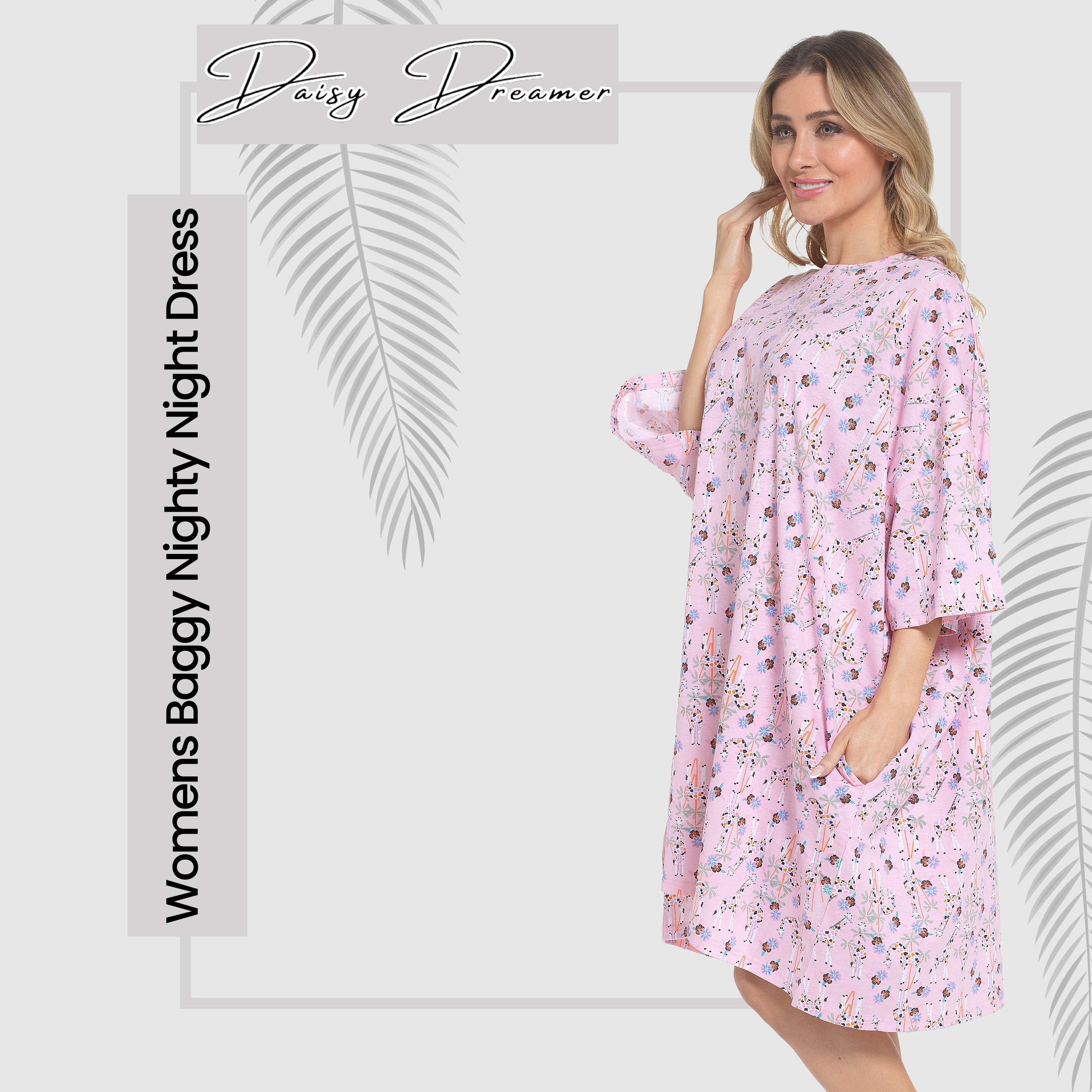 OLIVIA ROCCO Giraffe Print Nightshirt Women Baggy 100% Cotton Short Sleeve Oversized