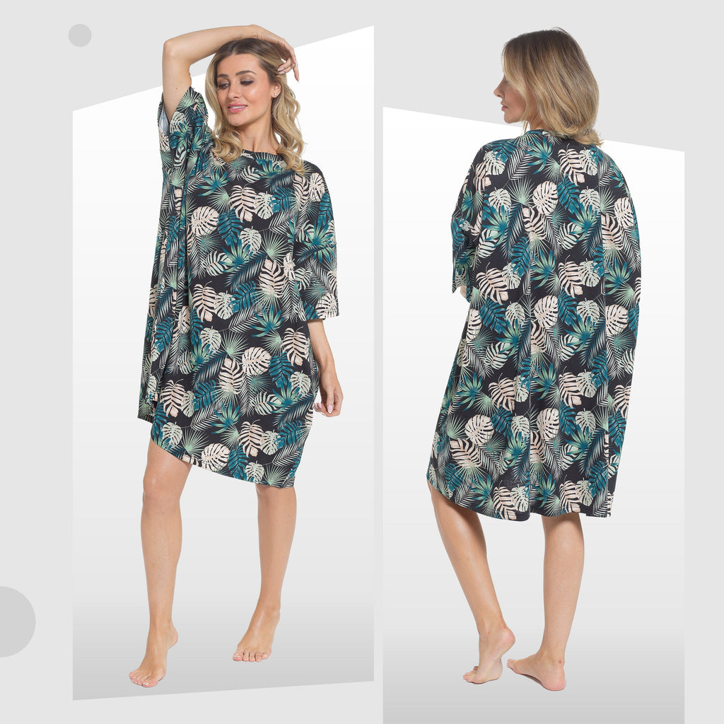 OLIVIA ROCCO Women's Tropical Baggy Nightdress 100% Cotton Oversized Short Sleeve