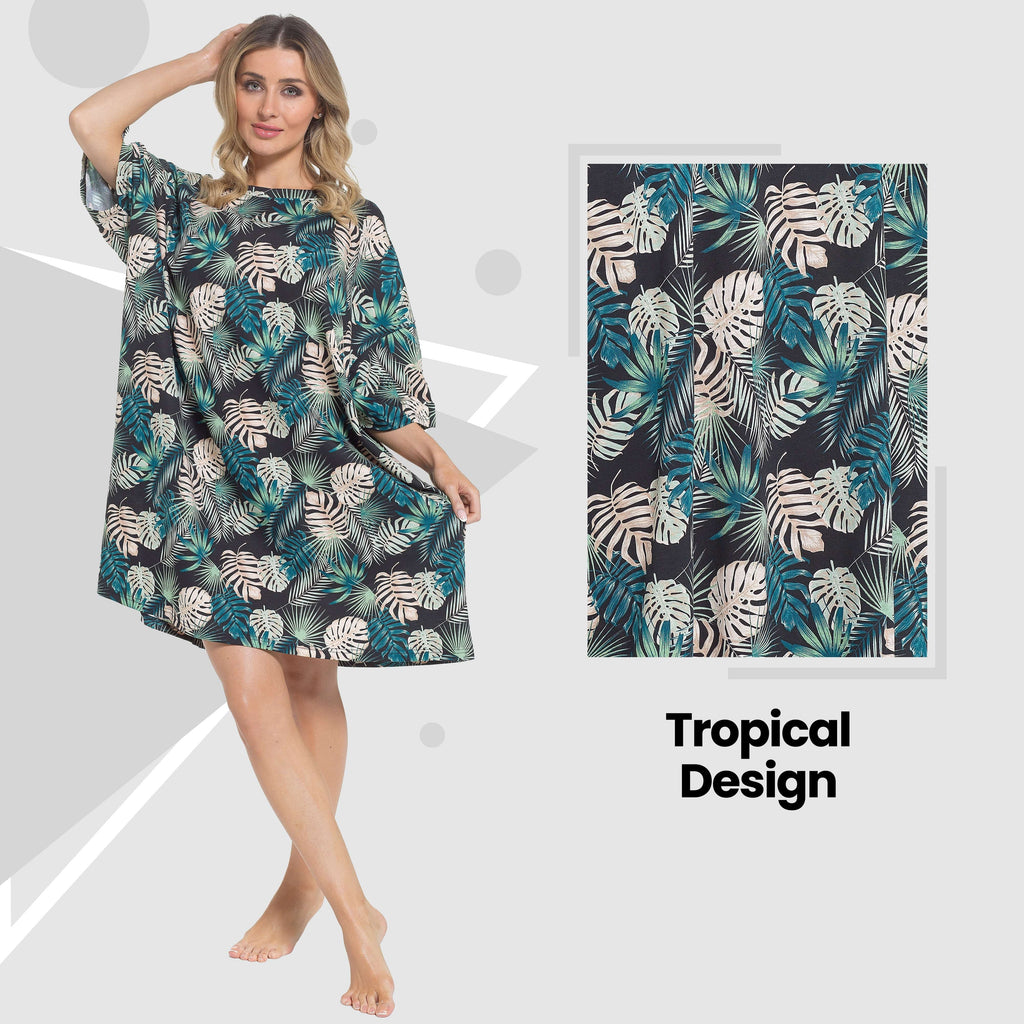 OLIVIA ROCCO Women's Tropical Baggy Nightdress 100% Cotton Oversized Short Sleeve