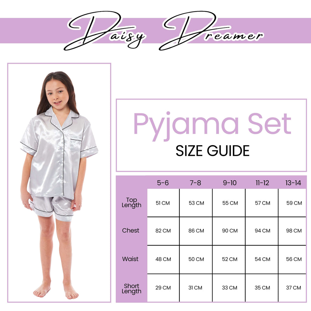 OLIVIA ROCCO Girls Satin Silk Short Pyjama Set Button Down Shirt And Loose Fitting Pants