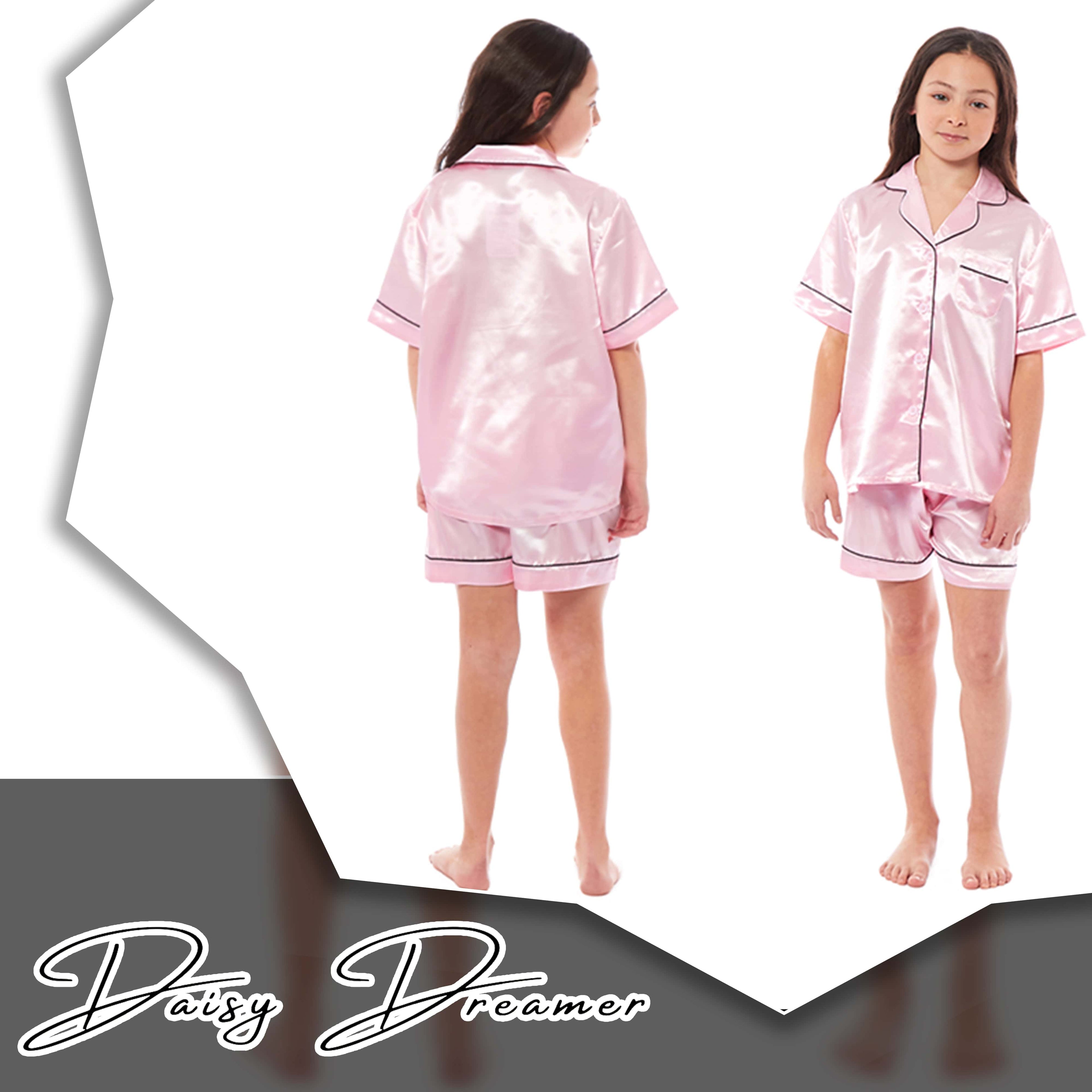 OLIVIA ROCCO Girls Satin Silk Short Pyjama Set Button Down Shirt And Loose Fitting Pants