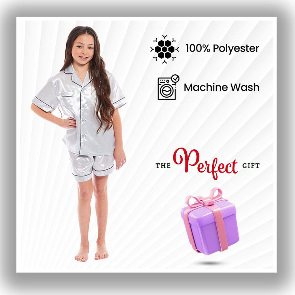 OLIVIA ROCCO Girls Satin Silk Short Pyjama Set Button Down Shirt And Loose Fitting Pants