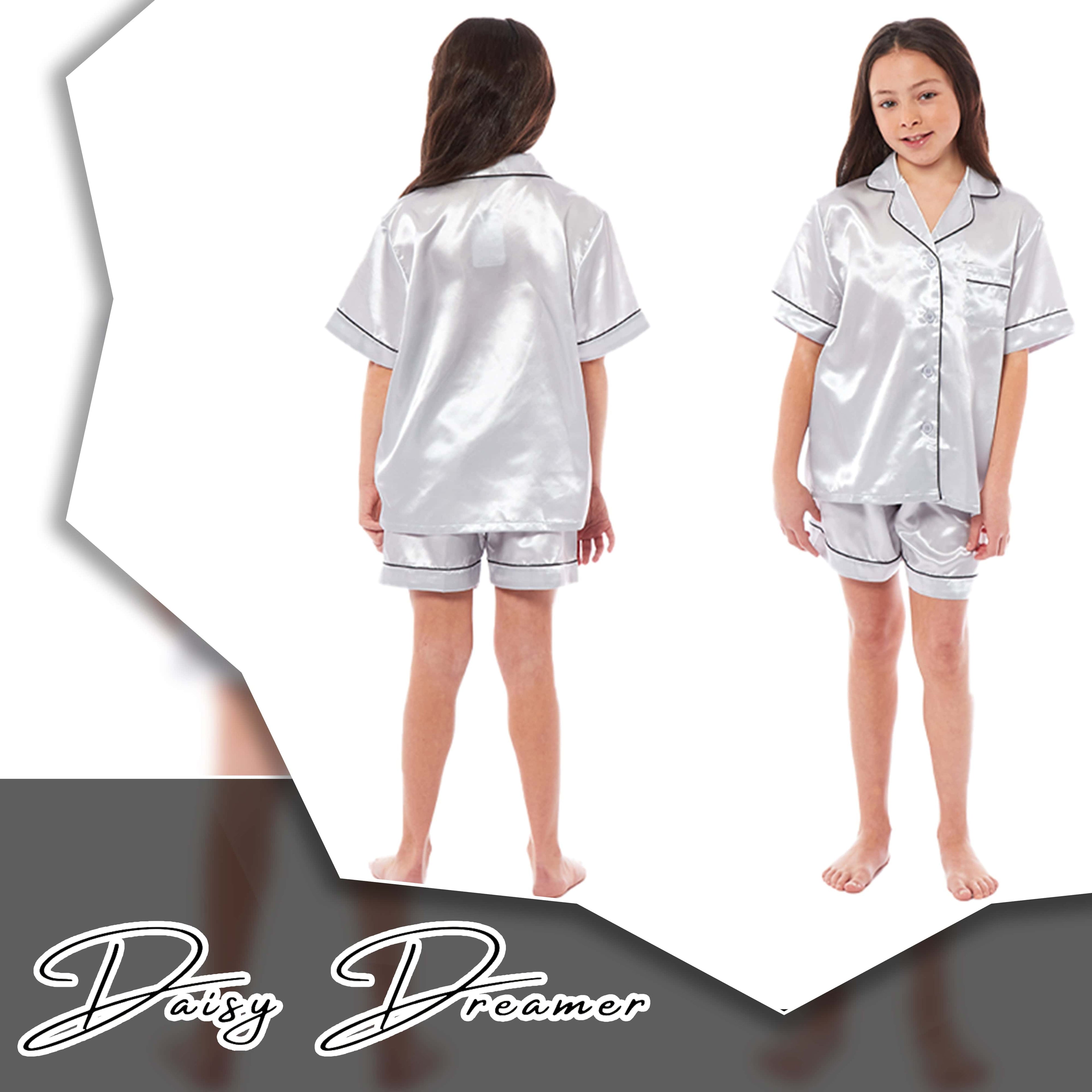 OLIVIA ROCCO Girls Satin Silk Short Pyjama Set Button Down Shirt And Loose Fitting Pants
