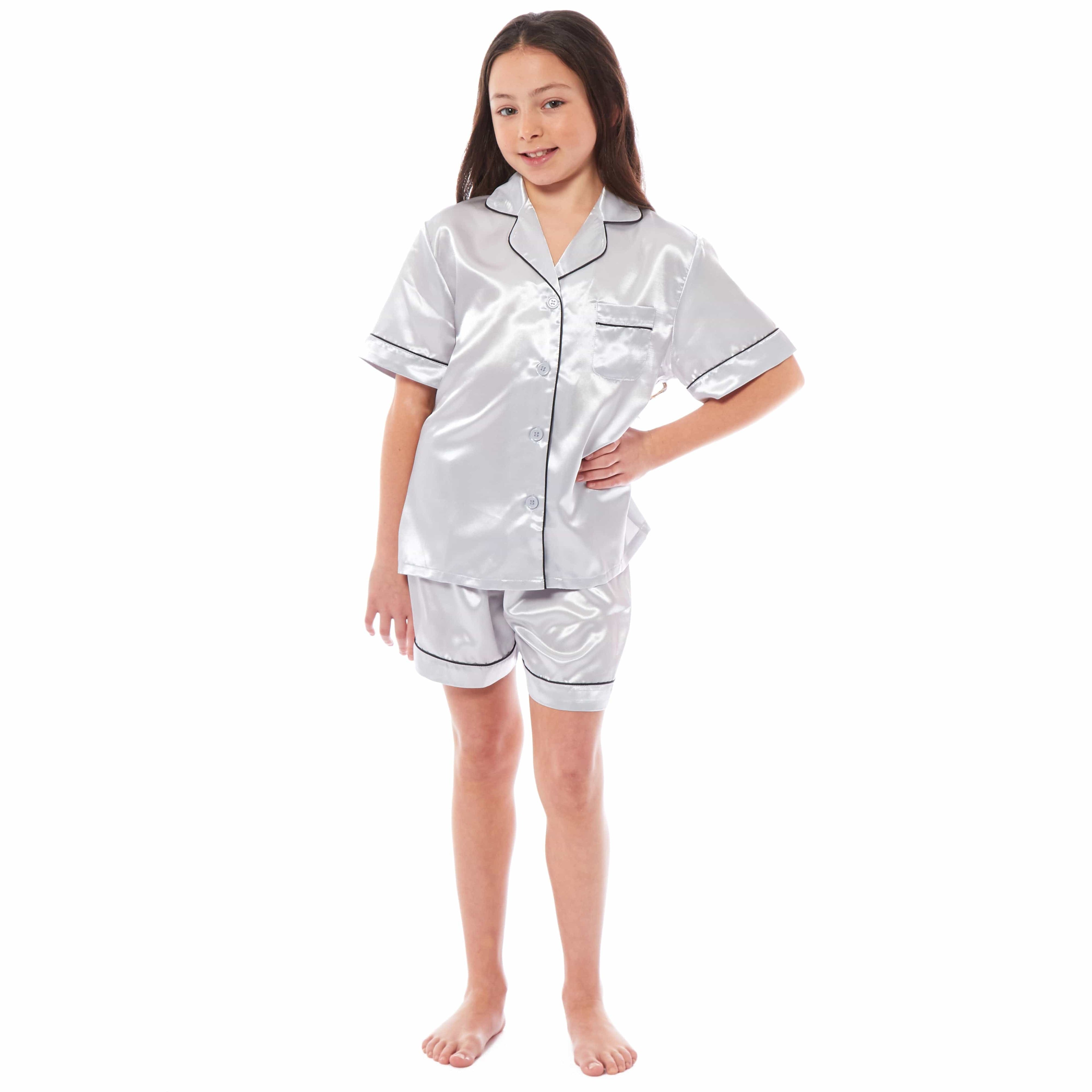 OLIVIA ROCCO Girls Satin Silk Short Pyjama Set Button Down Shirt And Loose Fitting Pants