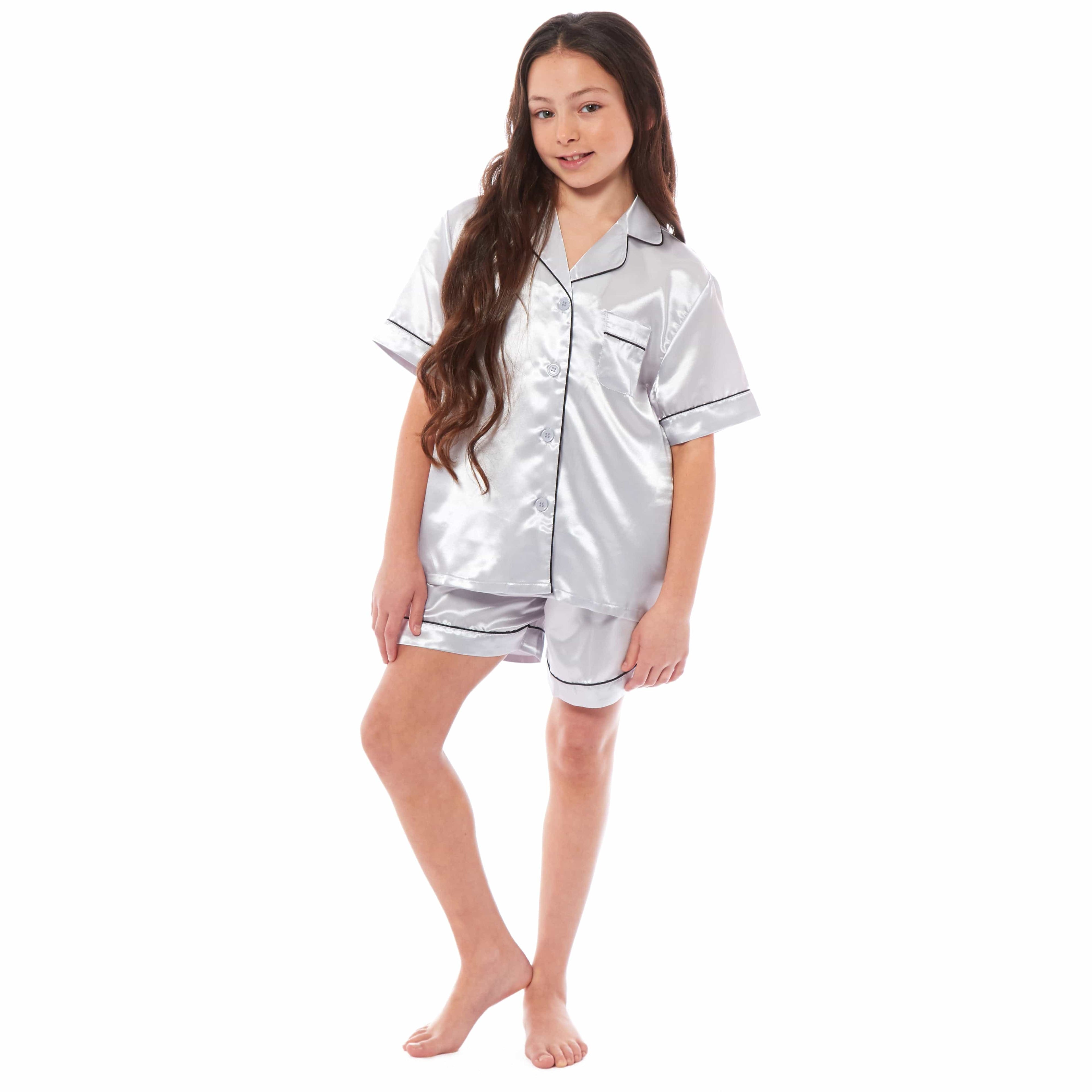 OLIVIA ROCCO Girls Satin Silk Short Pyjama Set Button Down Shirt And Loose Fitting Pants
