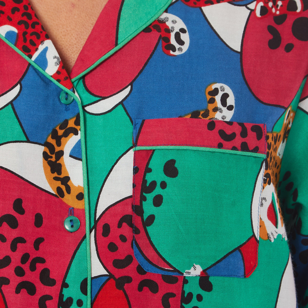 OLIVIA ROCCO Leopard Print Button Up Pyjama Set in Soft Breathable Viscose Sleepwear