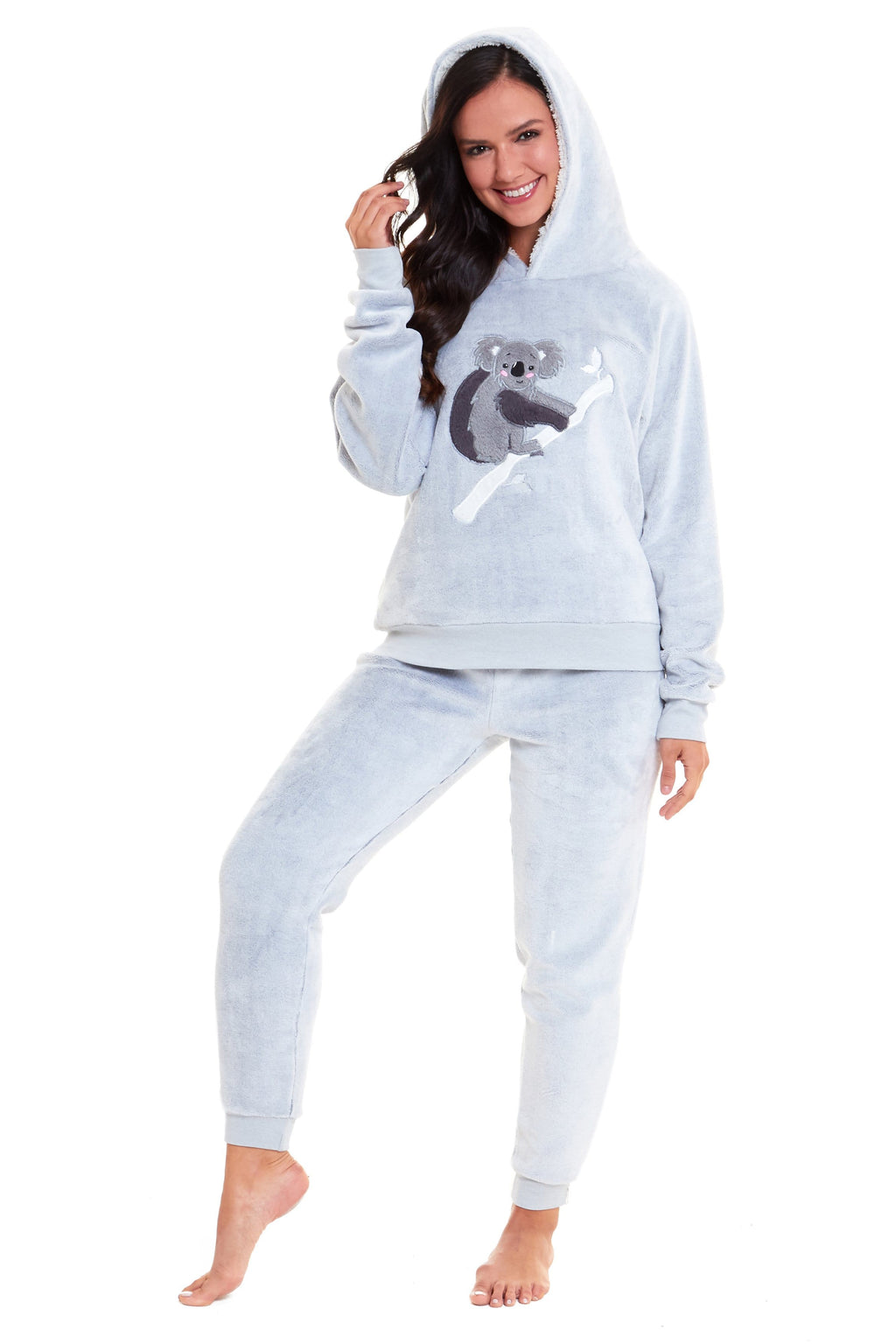 OLIVIA ROCCO Matching Mother Daughter Koala Bear Hooded Pyjama Set Plush Fleece Flannel