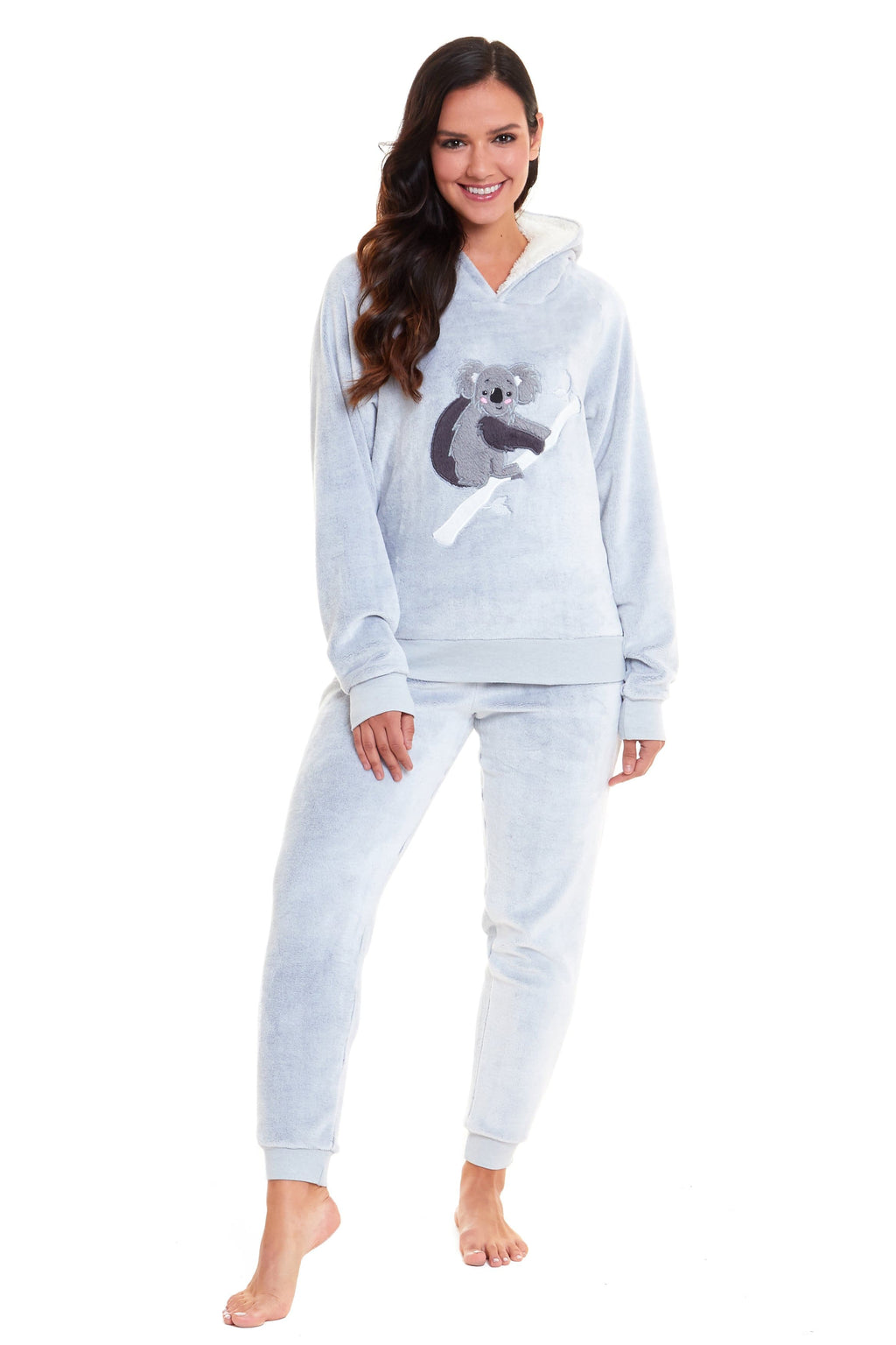 OLIVIA ROCCO Matching Mother Daughter Koala Bear Hooded Pyjama Set Plush Fleece Flannel