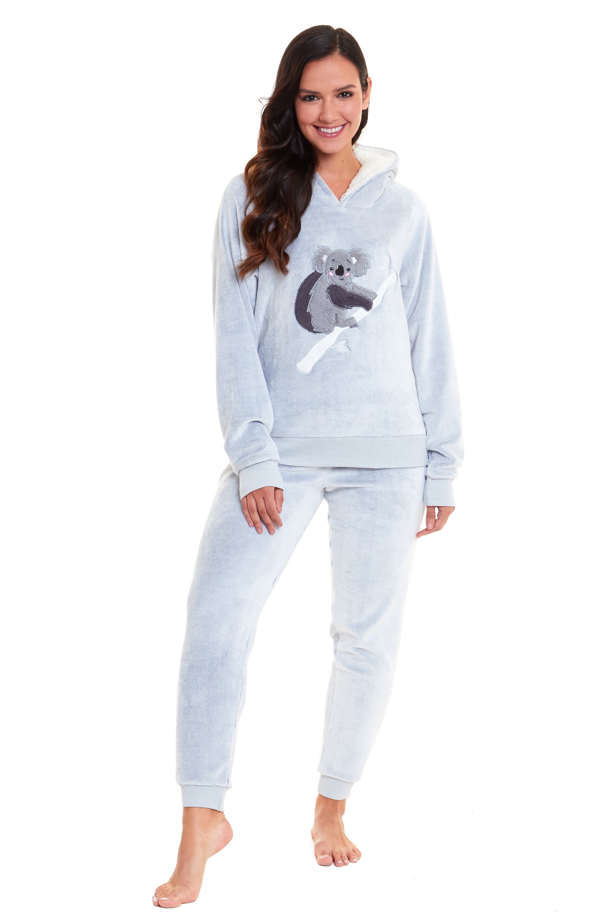OLIVIA ROCCO Matching Mother Daughter Koala Bear Hooded Pyjama Set Plush Fleece Flannel