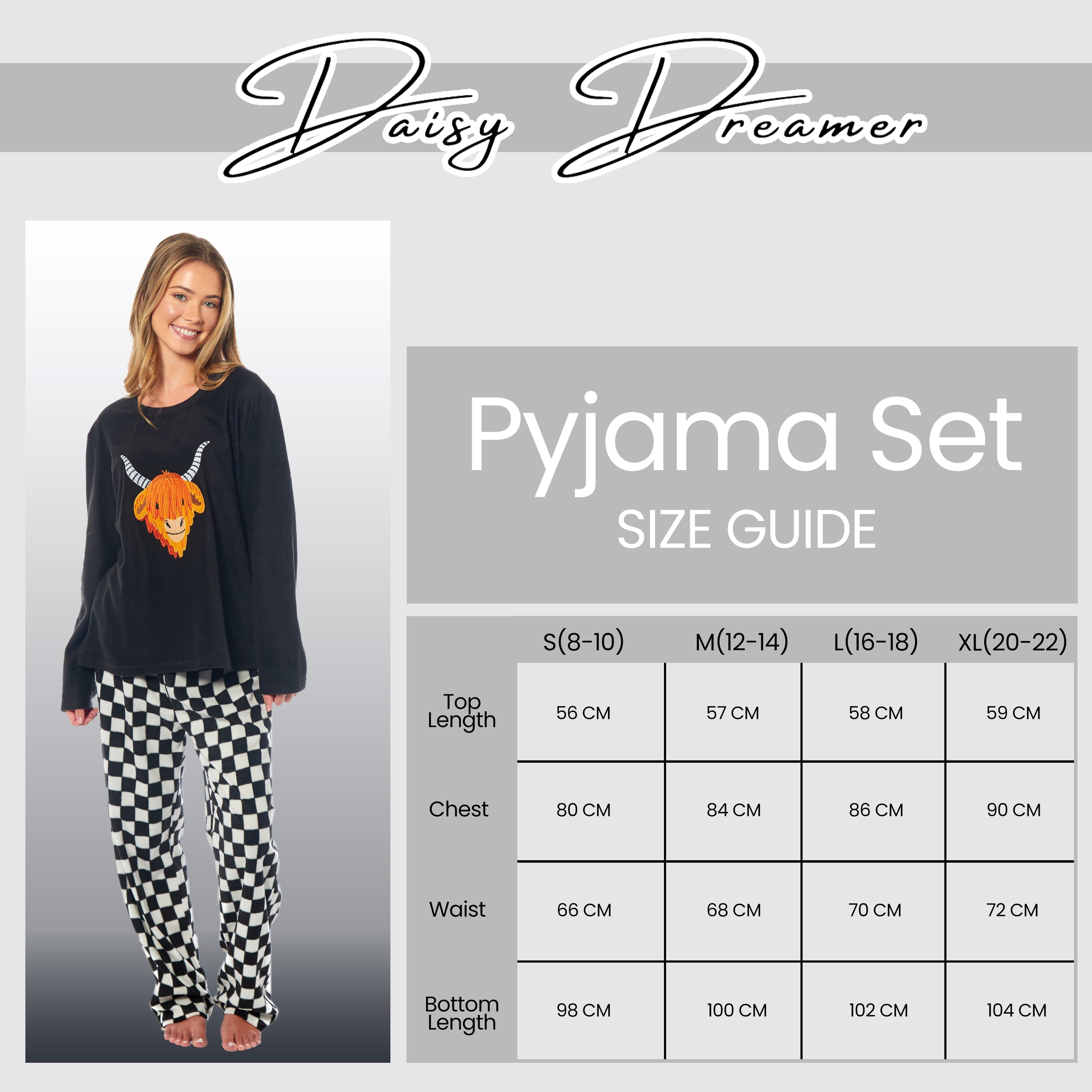 OLIVIA ROCCO Womens Thermal Fleece Pyjamas Set Highland Cow Animal Print Winter Super Soft Cosy Home Loungewear