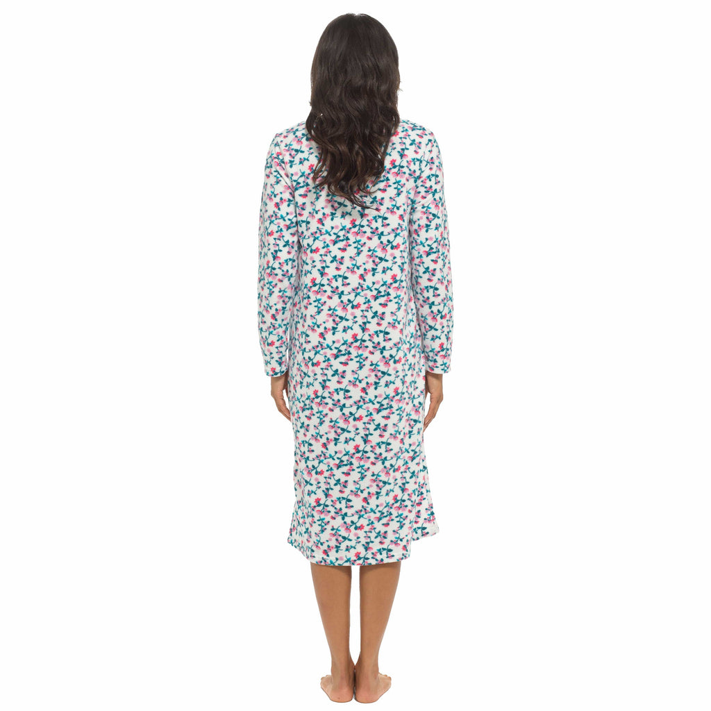 OLIVIA ROCCO Womens Fleece Nightdress Long Sleeve Floral Print Sleepwear Cosy Winter