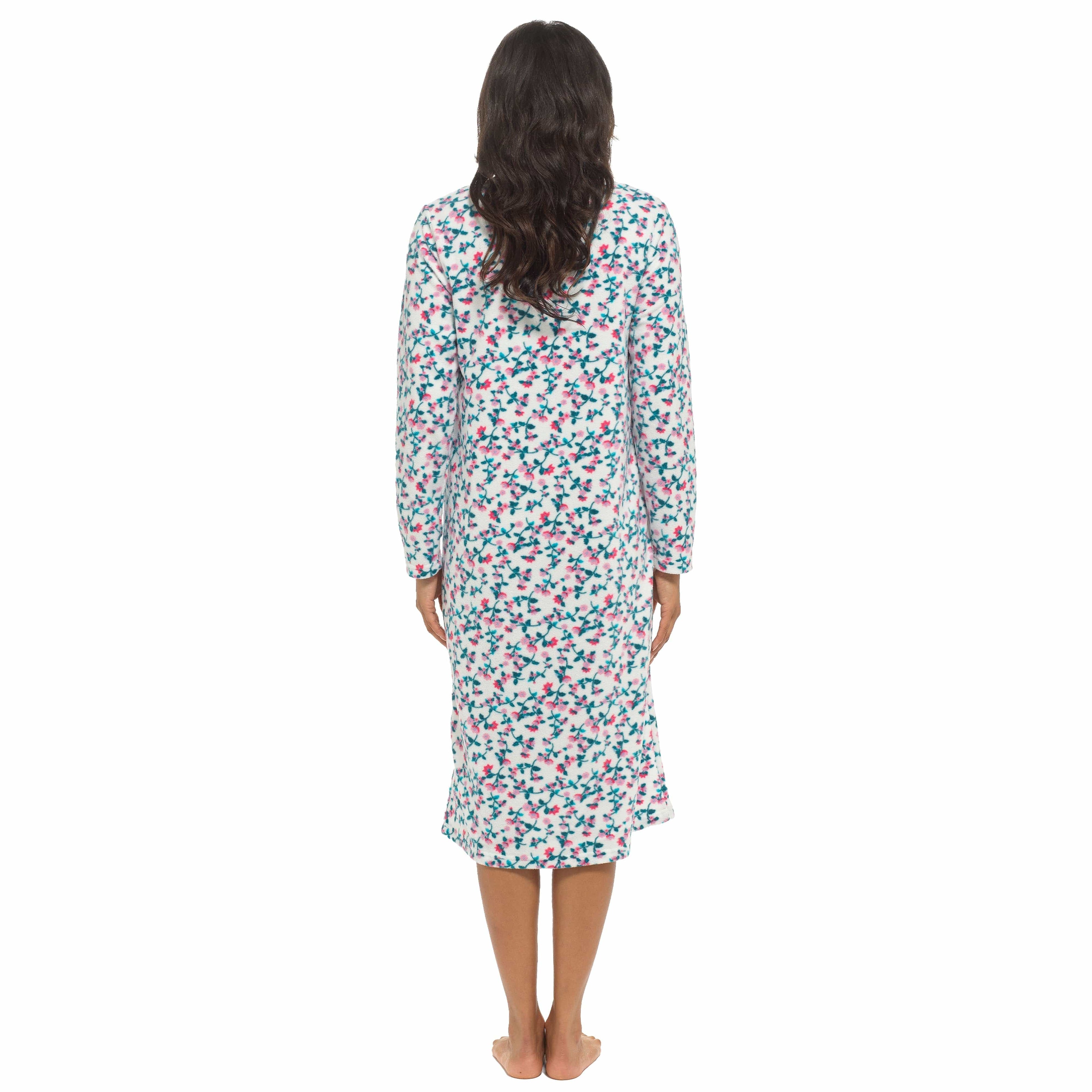 OLIVIA ROCCO Womens Fleece Nightdress Long Sleeve Floral Print Sleepwear Cosy Winter
