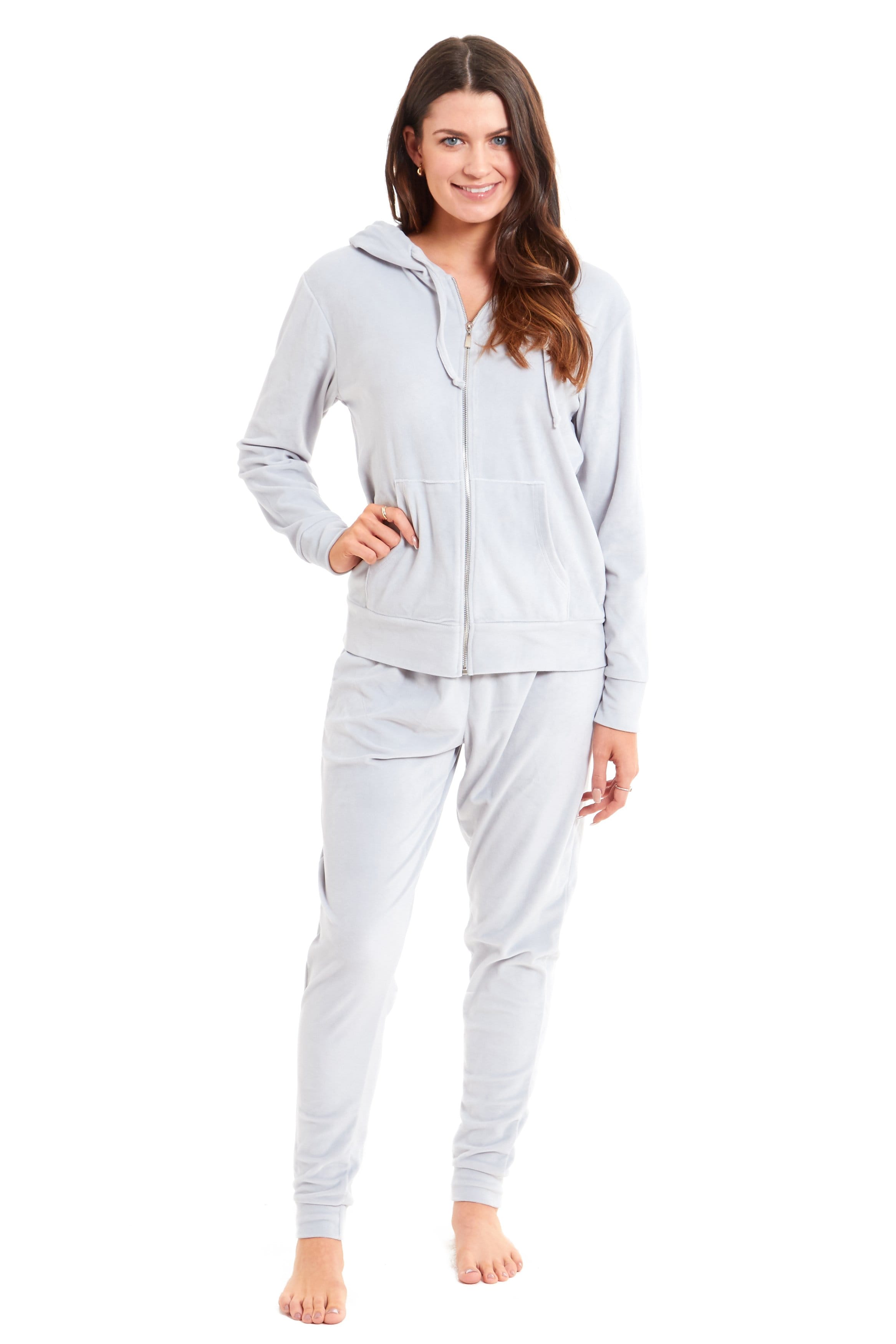 OLIVIA ROCCO Womens Hooded Velour Lounge Set With Zipped Top And Elasticated Waistband