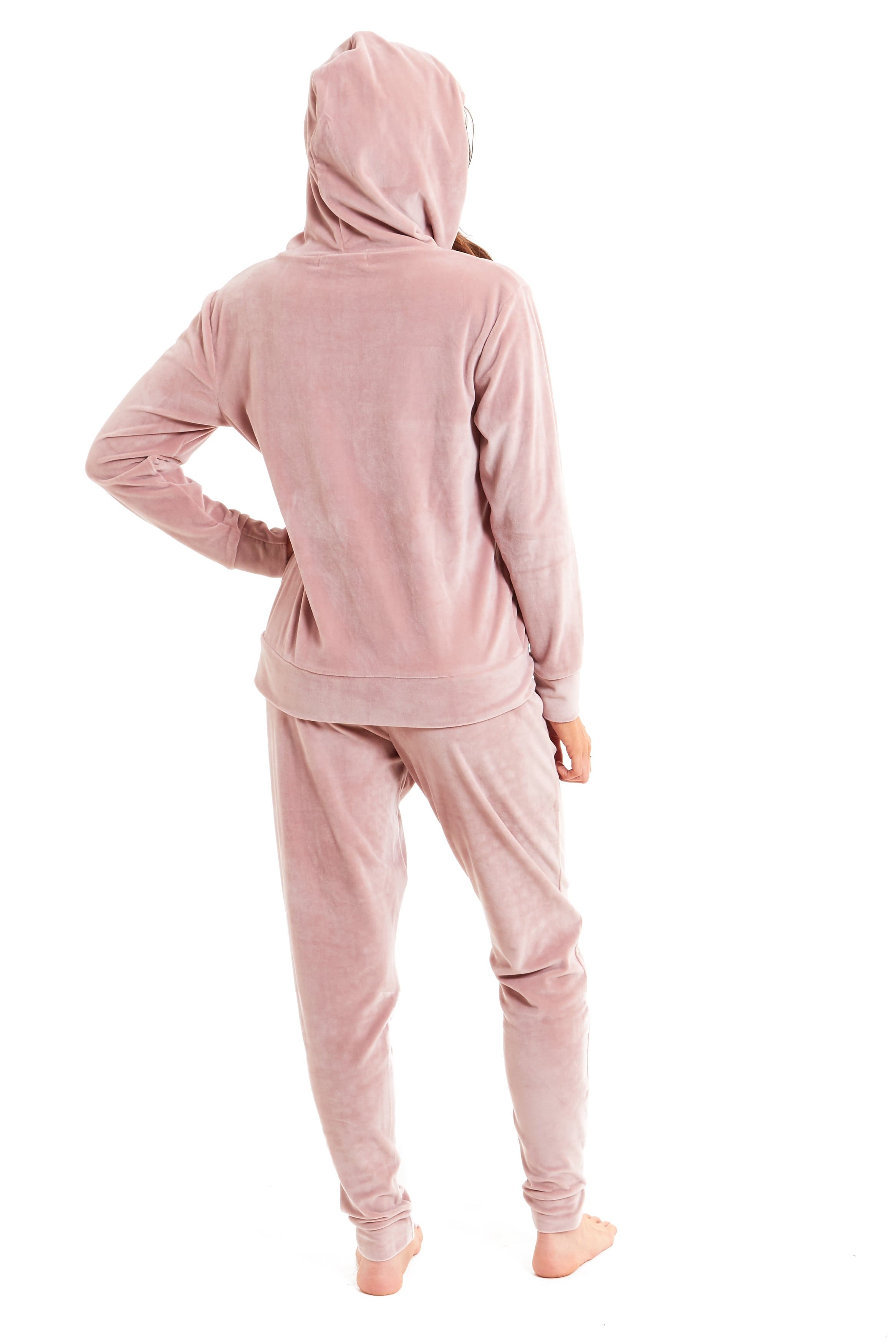 OLIVIA ROCCO Womens Hooded Velour Lounge Set With Zipped Top And Elasticated Waistband