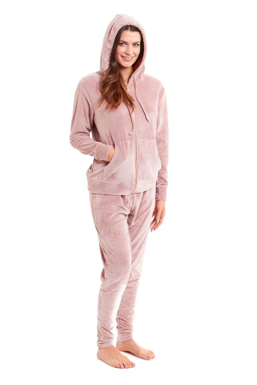OLIVIA ROCCO Womens Hooded Velour Lounge Set With Zipped Top And Elasticated Waistband