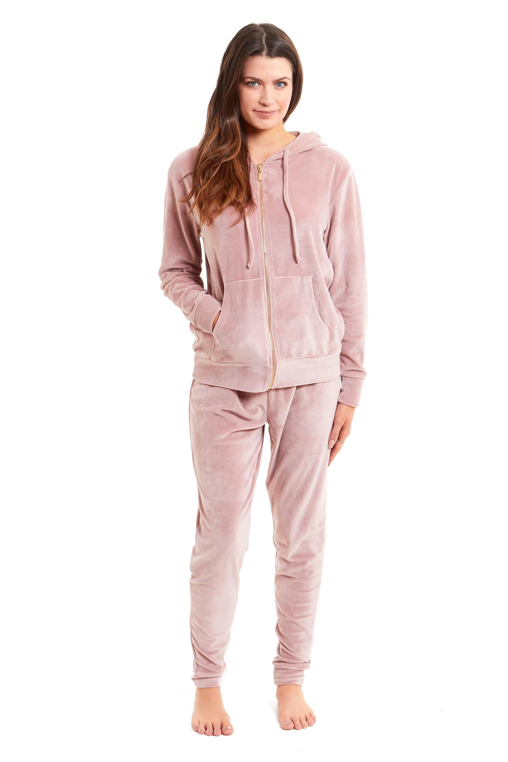 OLIVIA ROCCO Womens Hooded Velour Lounge Set With Zipped Top And Elasticated Waistband