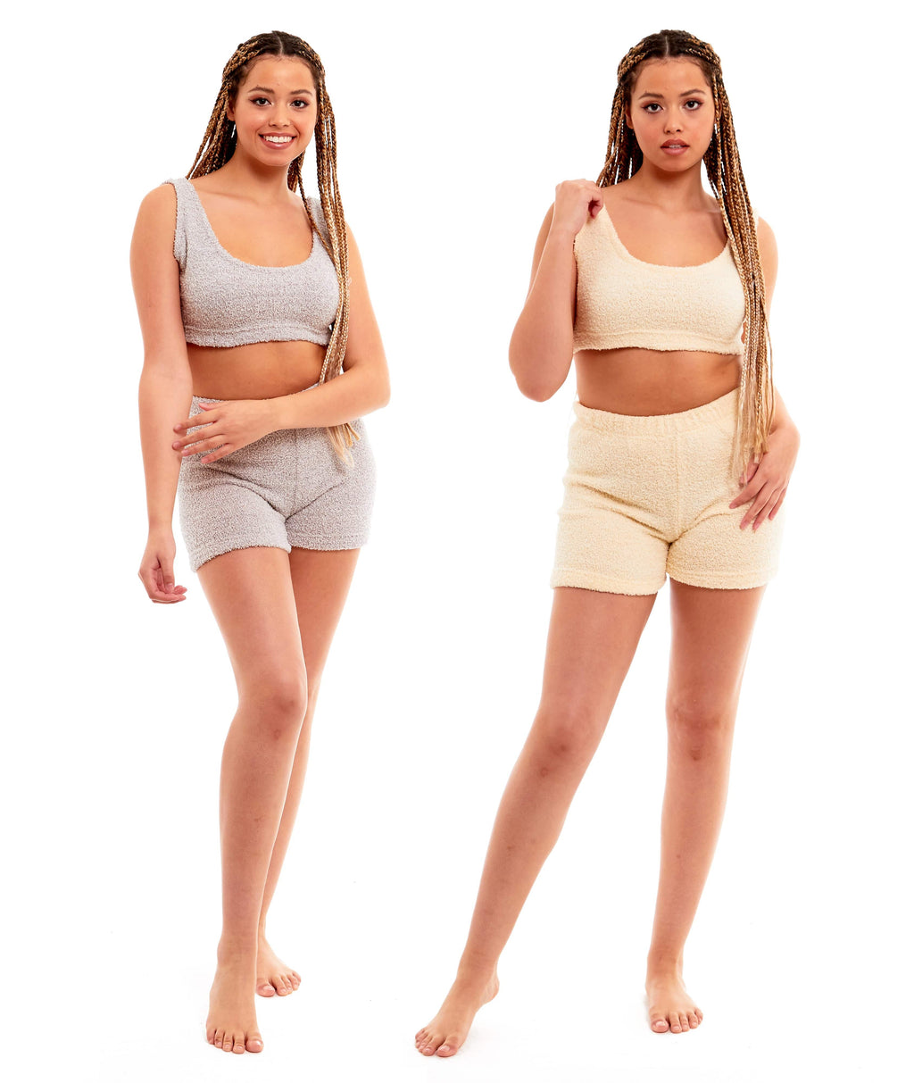OLIVIA ROCCO Womens Teddy Fleece Tank Top And Shorts Loungewear Set For All Year Comfort