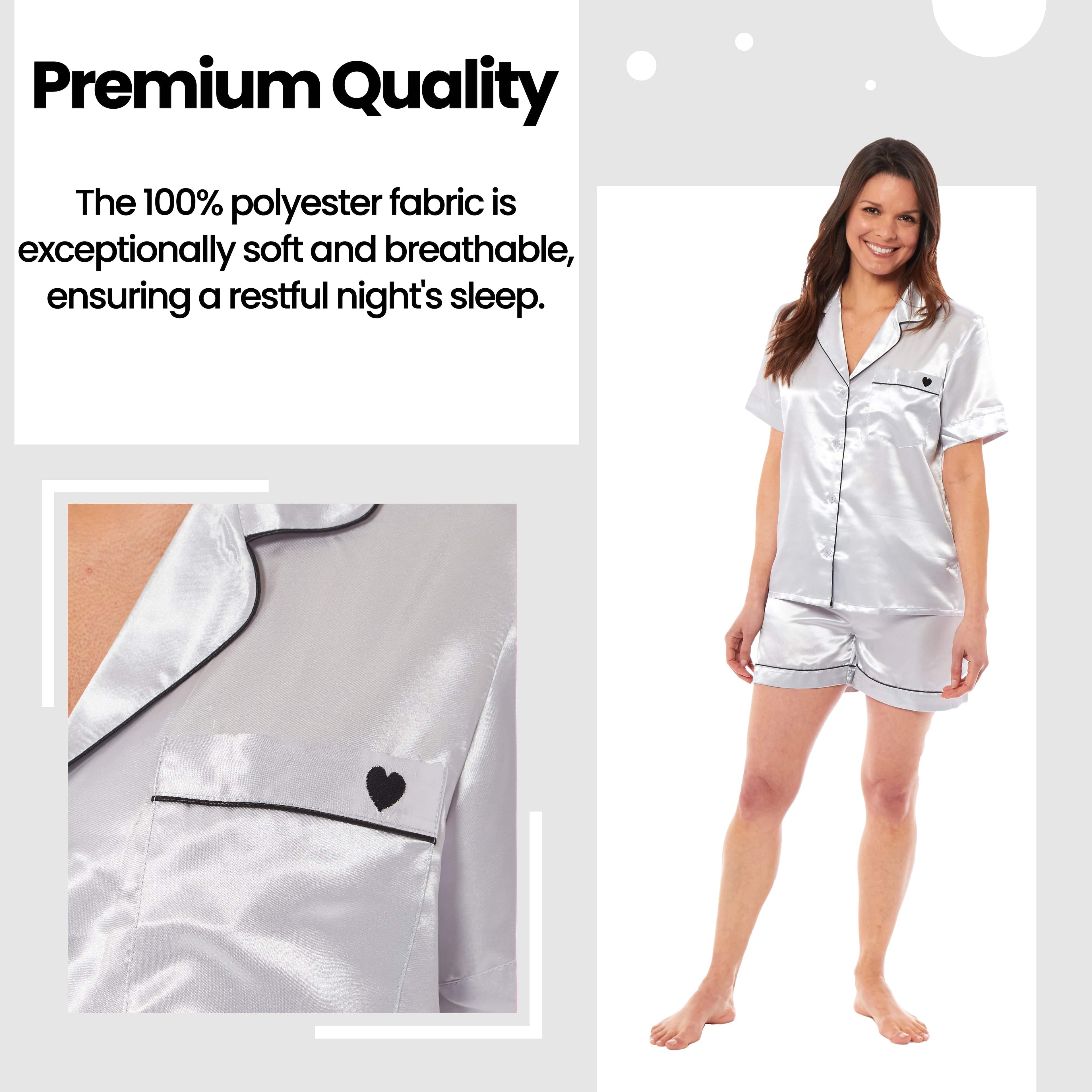 OLIVIA ROCCO Satin Silk Short Pyjama Set For Women Black Pink Grey UK 8-22 Loungewear
