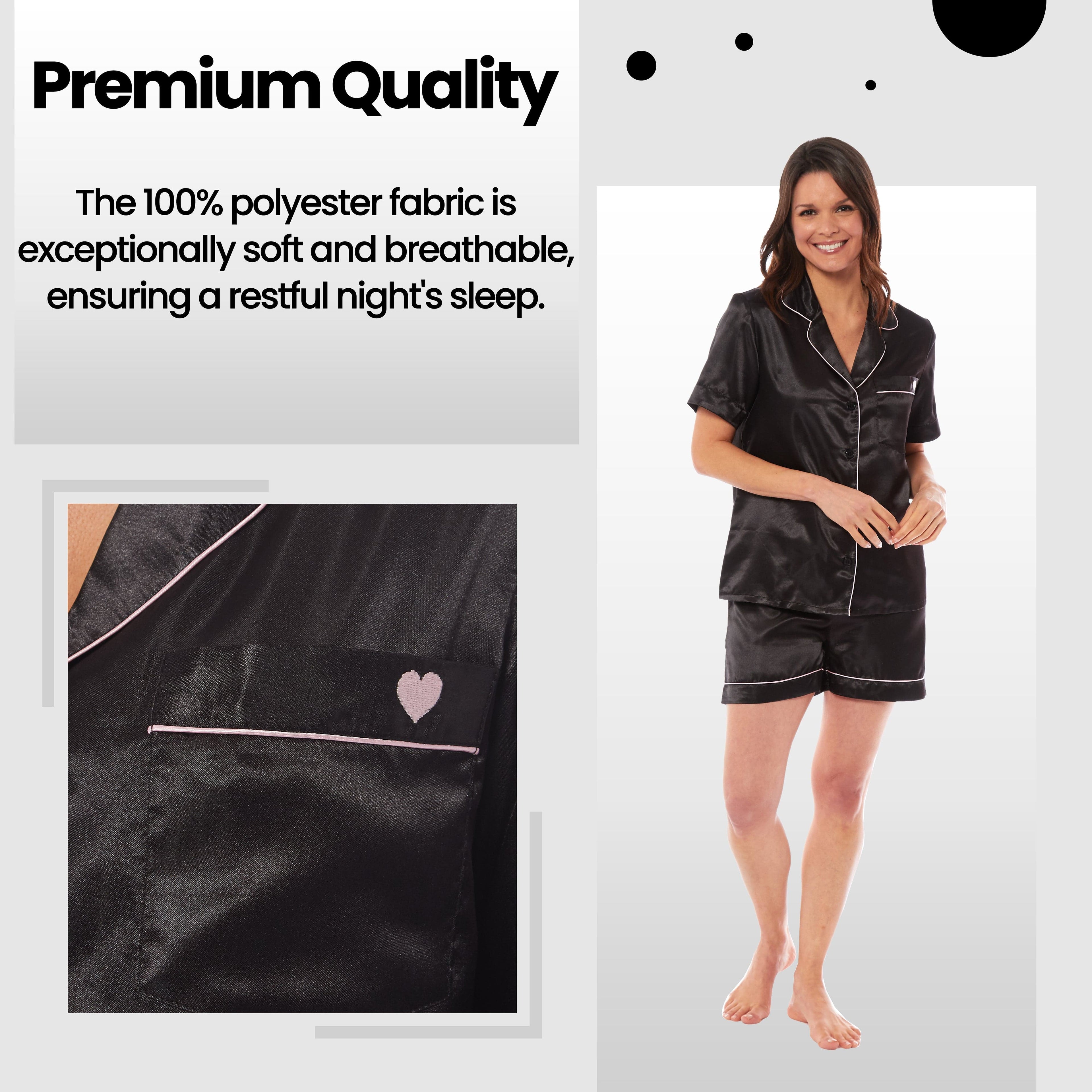 OLIVIA ROCCO Satin Silk Short Pyjama Set For Women Black Pink Grey UK 8-22 Loungewear