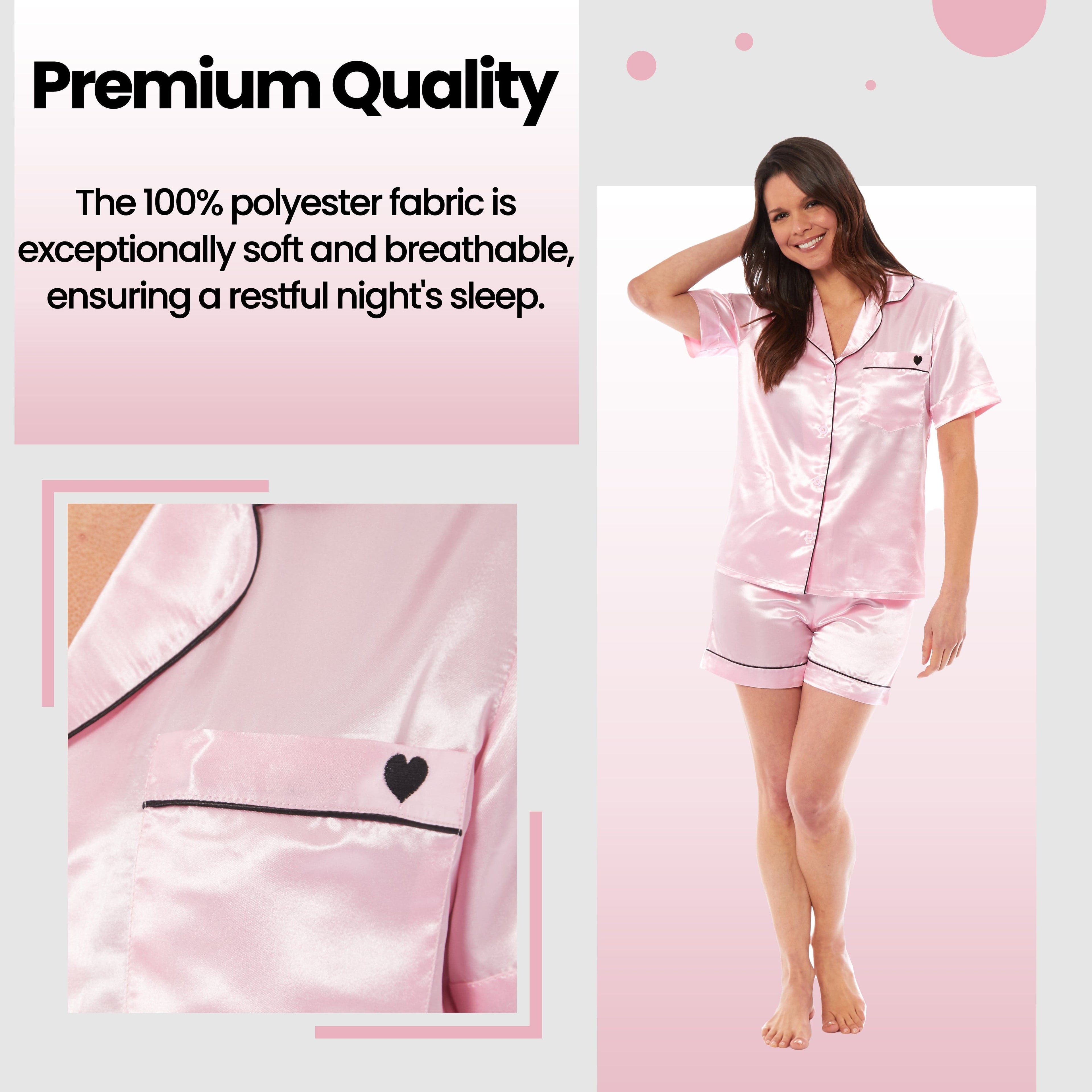 OLIVIA ROCCO Satin Silk Short Pyjama Set For Women Black Pink Grey UK 8-22 Loungewear