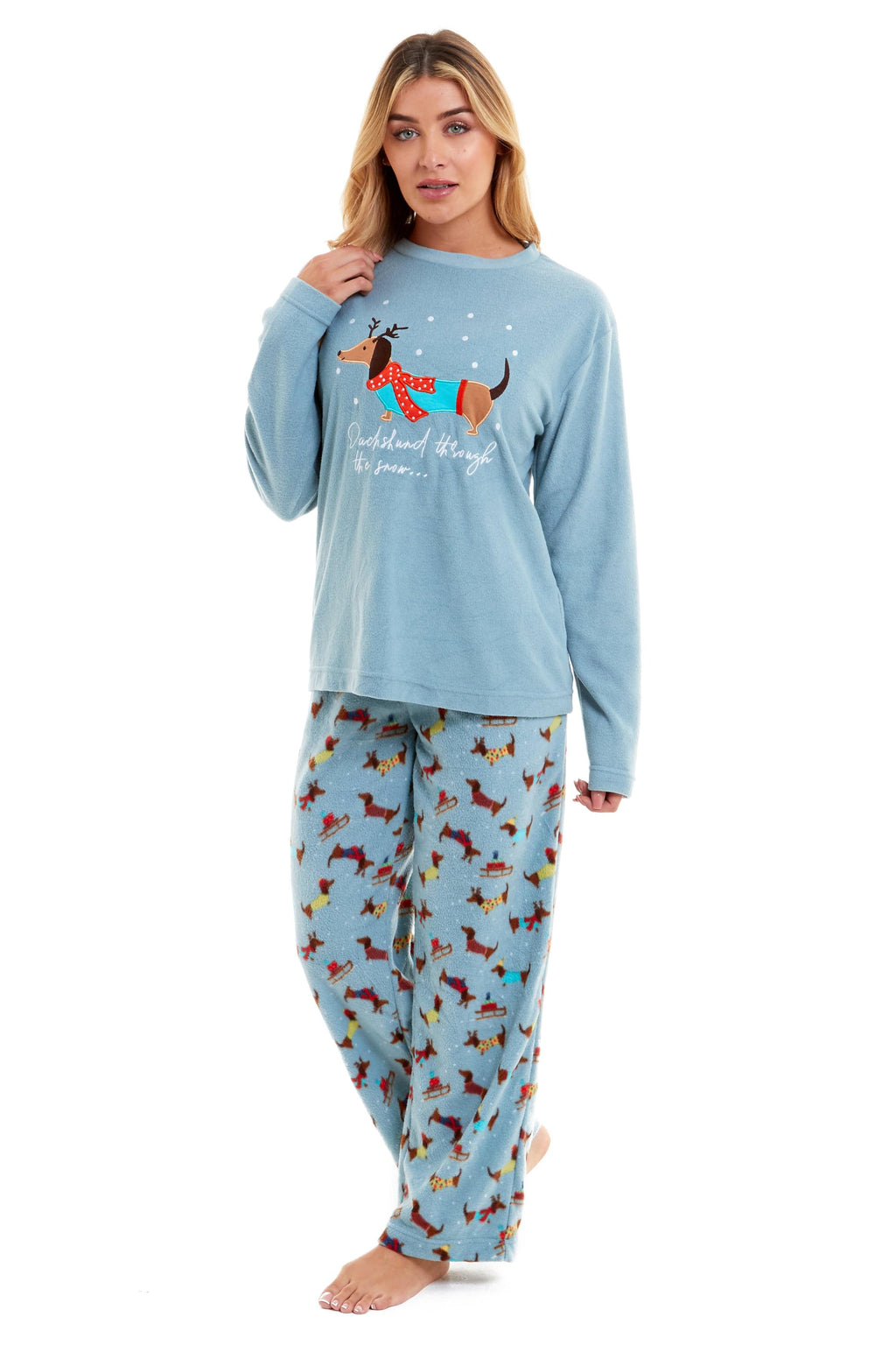 OLIVIA ROCCO Women's Dachshund Polar Fleece Pyjama Set Cosy Winter Sleepwear Cosy Easy-Care Nightwear Set