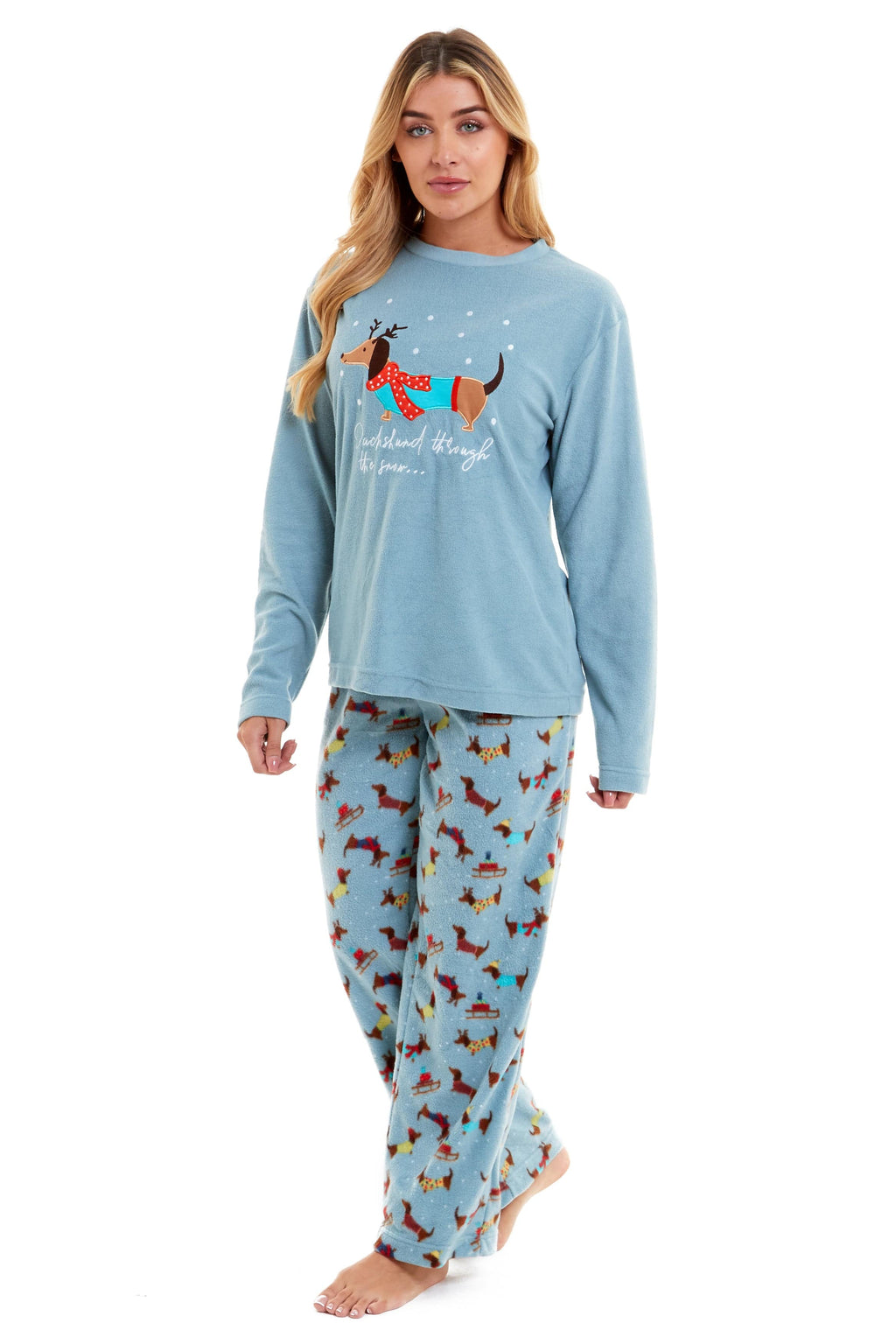 OLIVIA ROCCO Women's Dachshund Polar Fleece Pyjama Set Cosy Winter Sleepwear Cosy Easy-Care Nightwear Set