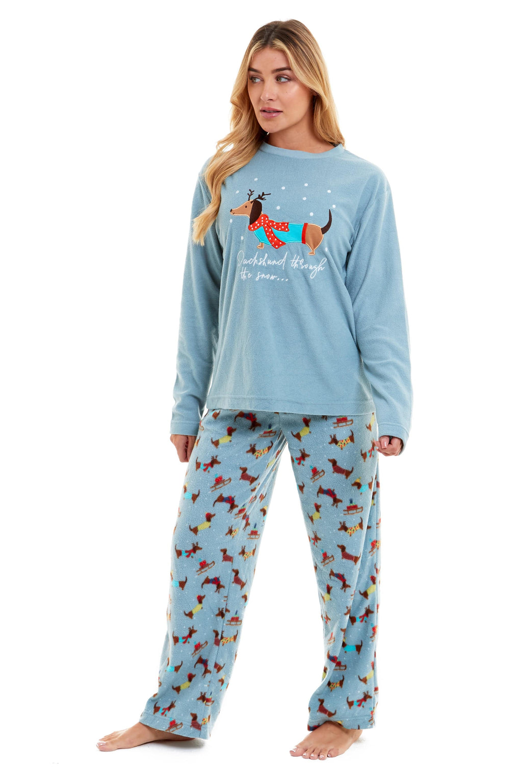 OLIVIA ROCCO Women's Dachshund Polar Fleece Pyjama Set Cosy Winter Sleepwear Cosy Easy-Care Nightwear Set