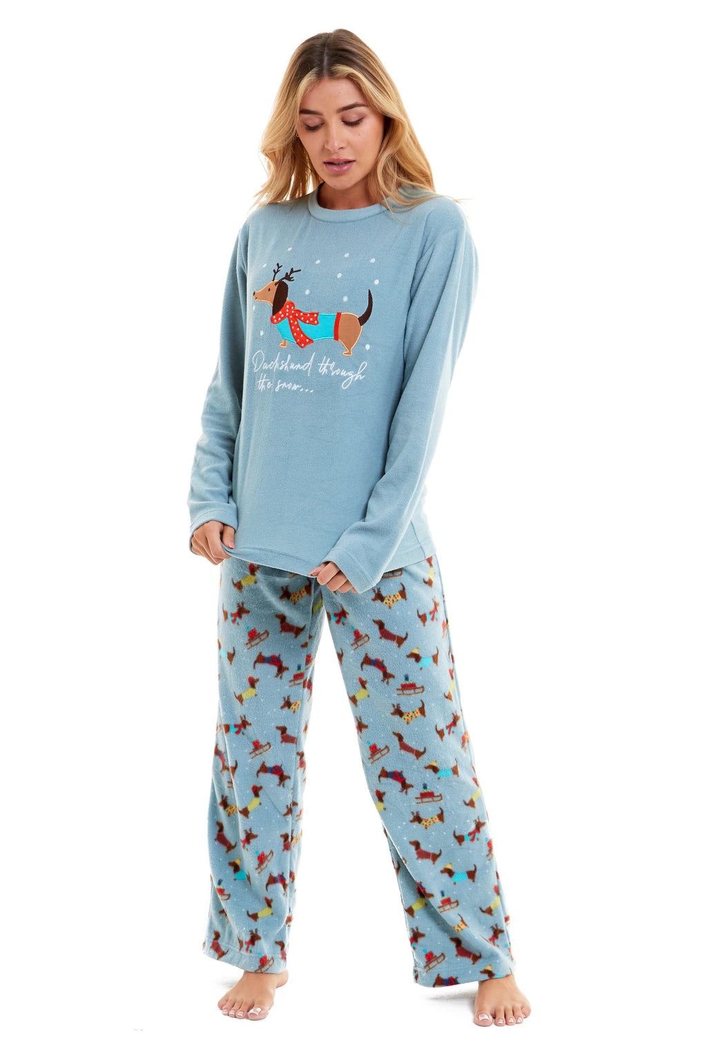 OLIVIA ROCCO Women's Dachshund Polar Fleece Pyjama Set Cosy Winter Sleepwear Cosy Easy-Care Nightwear Set