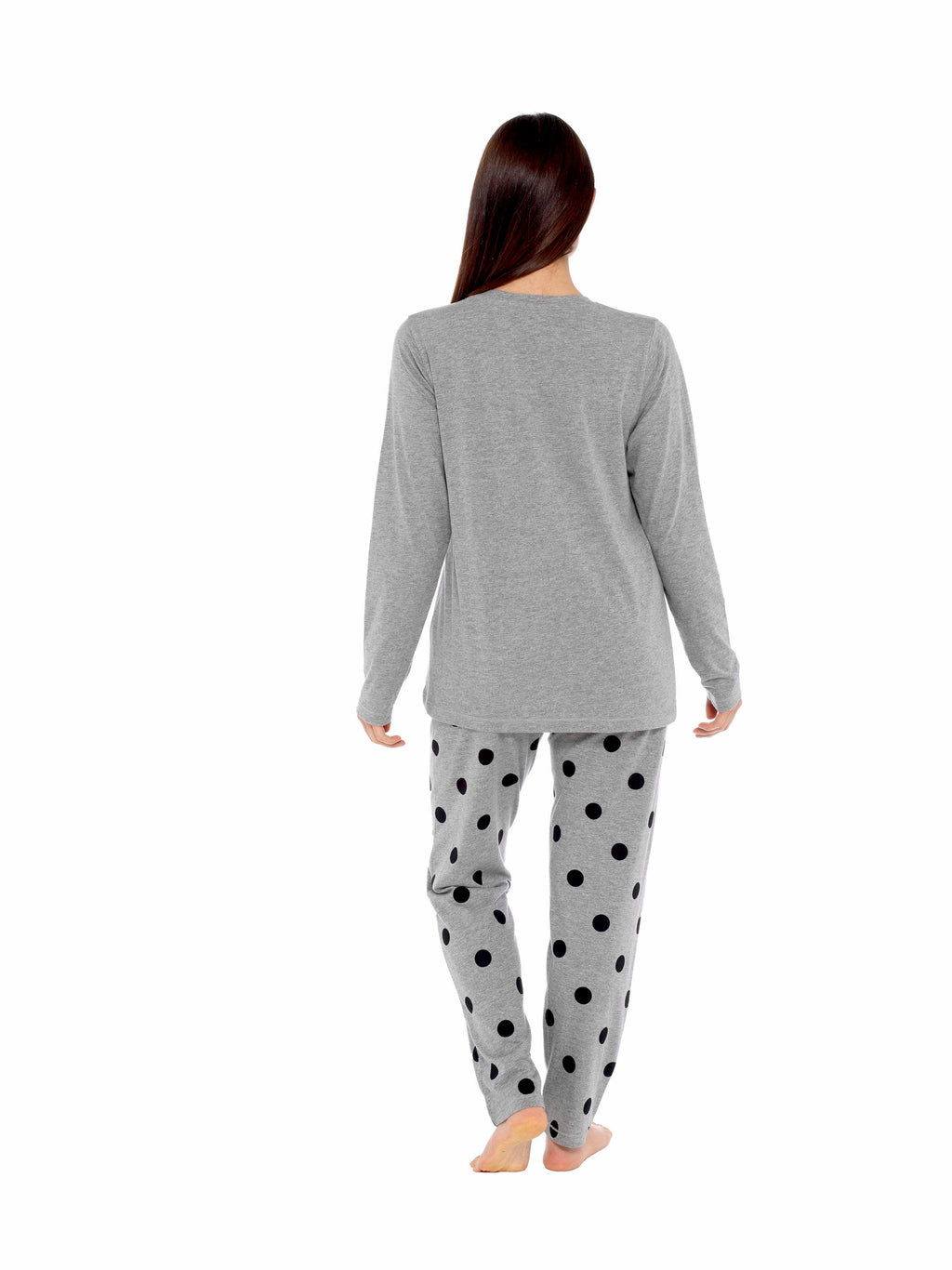 OLIVIA ROCCO Women's Grey Cotton Pyjama Set With Polka Dot Pants And Frenchie Pugs Print