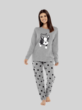 OLIVIA ROCCO Women's Grey Cotton Pyjama Set With Polka Dot Pants And Frenchie Pugs Print