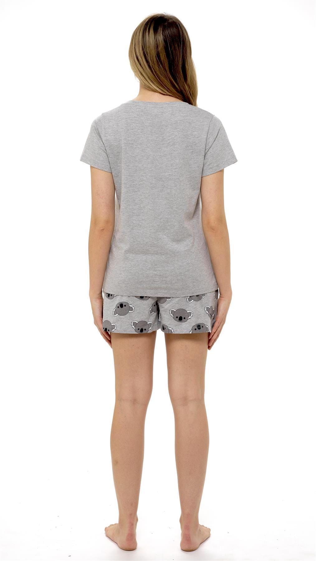 OLIVIA ROCCO Women's Koala Bear Grey Cotton Pyjama Set With T Shirt And Shorts Cosy Easy-Care Nightwear Set