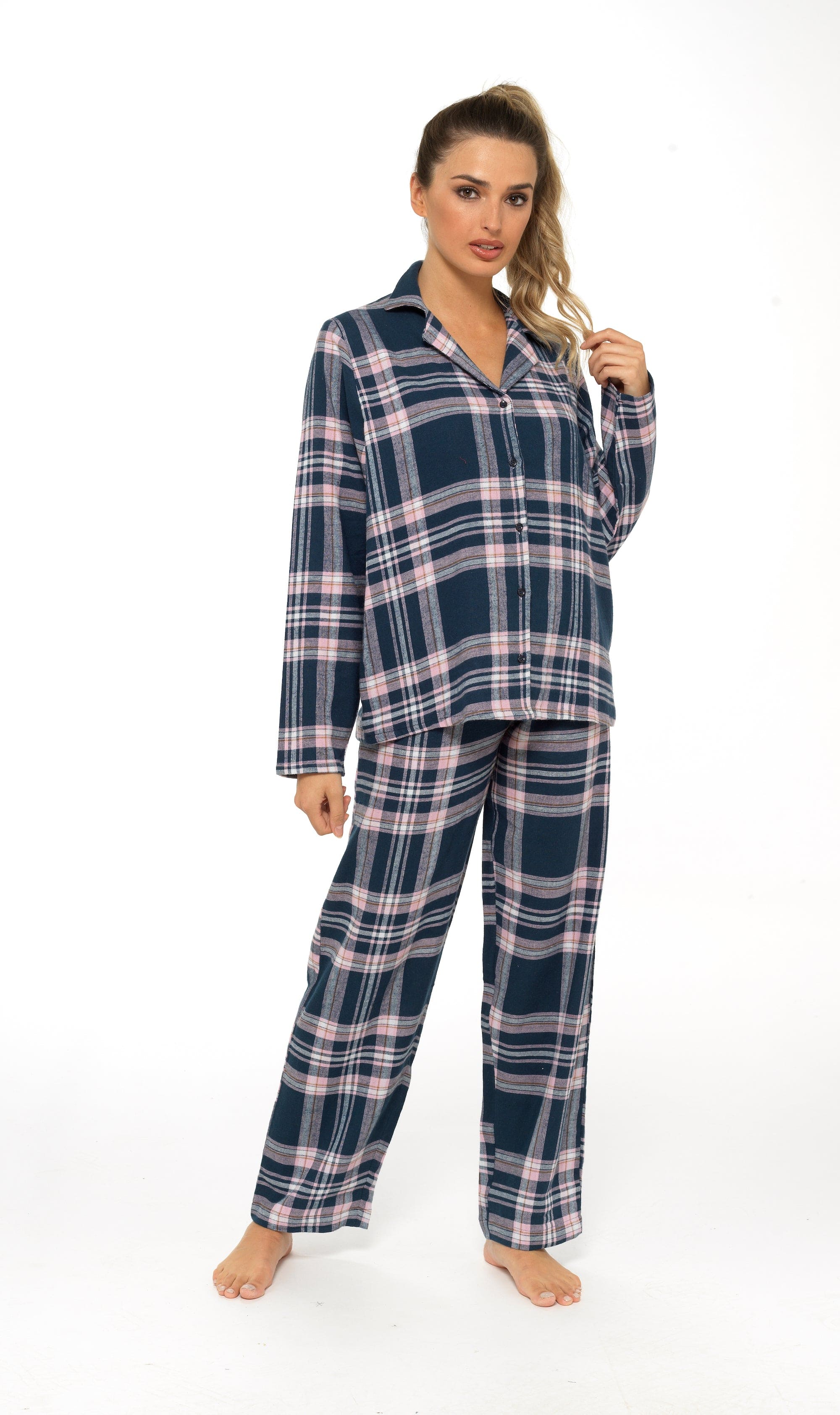 OLIVIA ROCCO Women's Flannelette Check Pyjama Set Soft Brushed Cotton Cosy Easy-Care Nightwear Set