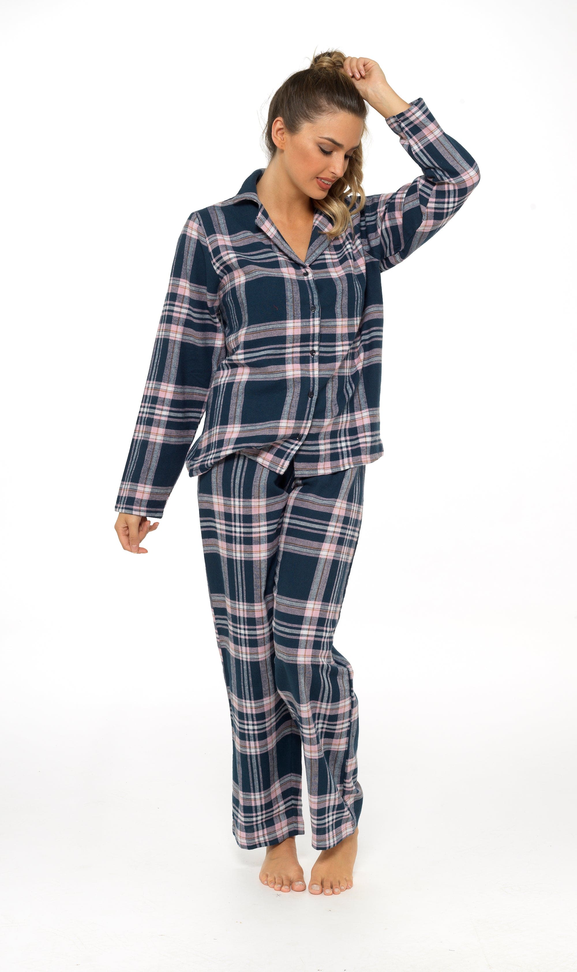 OLIVIA ROCCO Women's Flannelette Check Pyjama Set Soft Brushed Cotton Cosy Easy-Care Nightwear Set