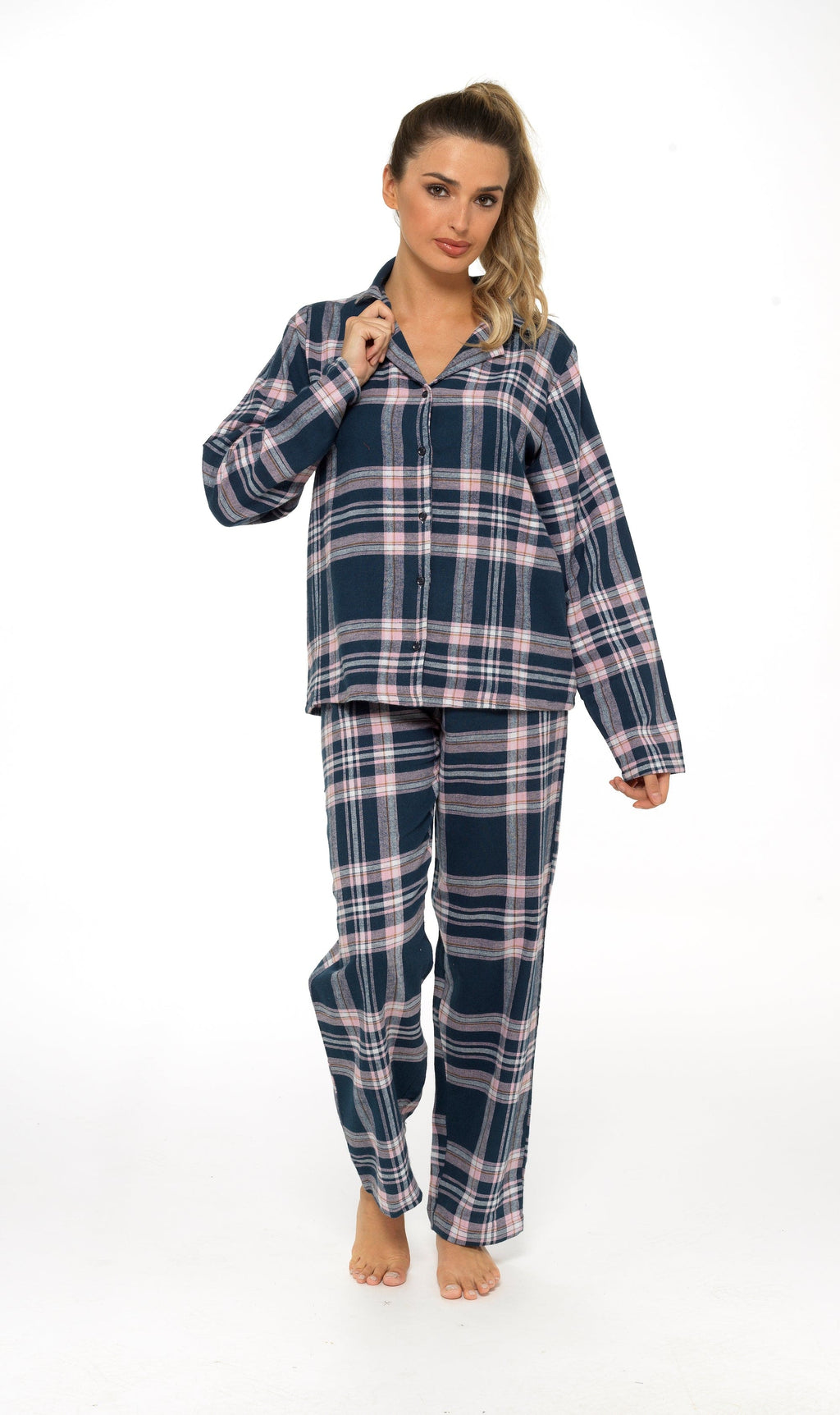 OLIVIA ROCCO Women's Flannelette Check Pyjama Set Soft Brushed Cotton Cosy Easy-Care Nightwear Set